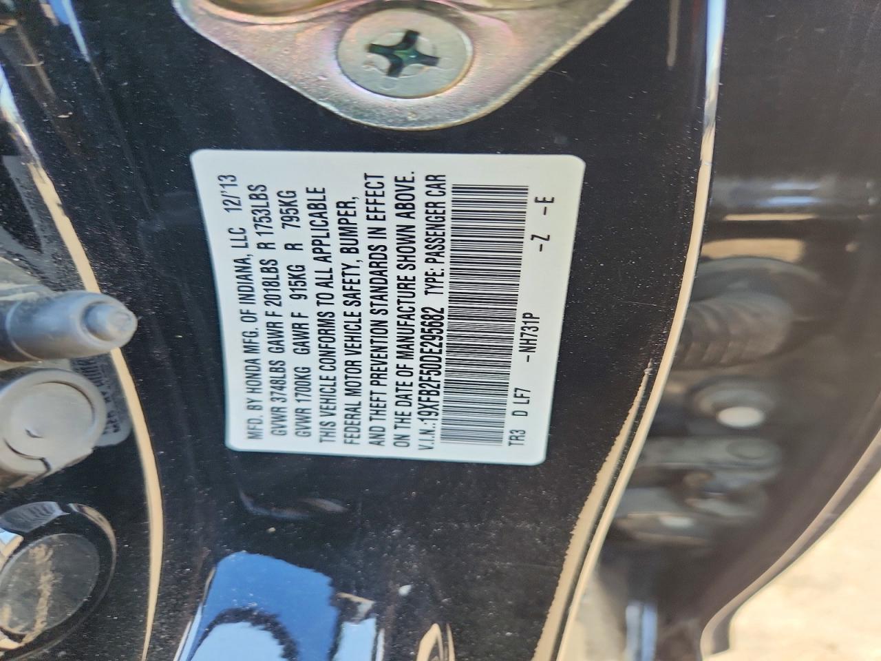 2013 Honda Civic Lx Black vin: 19XFB2F50DE295682