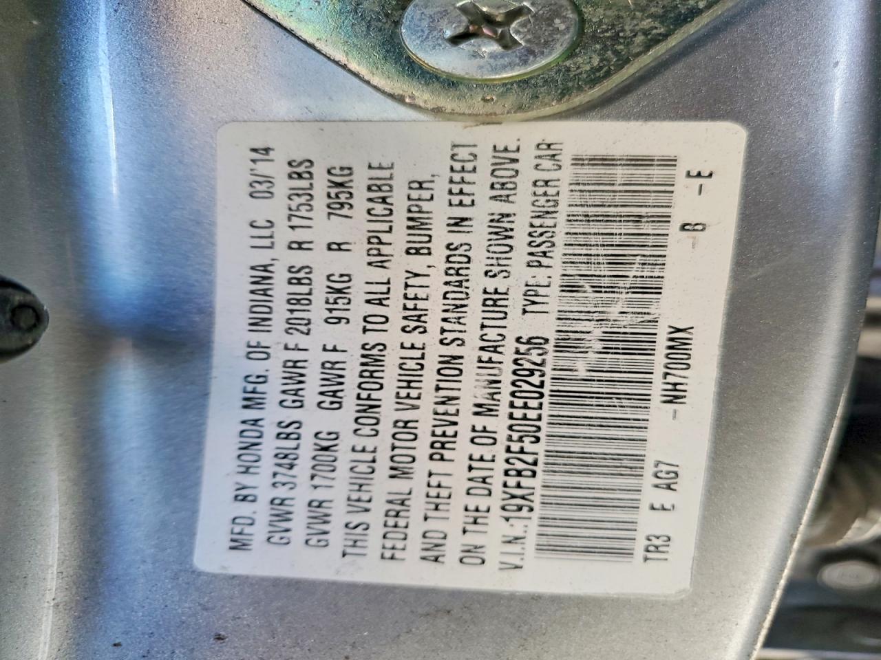 2014 Honda Civic Lx Серебряный vin: 19XFB2F50EE029256
