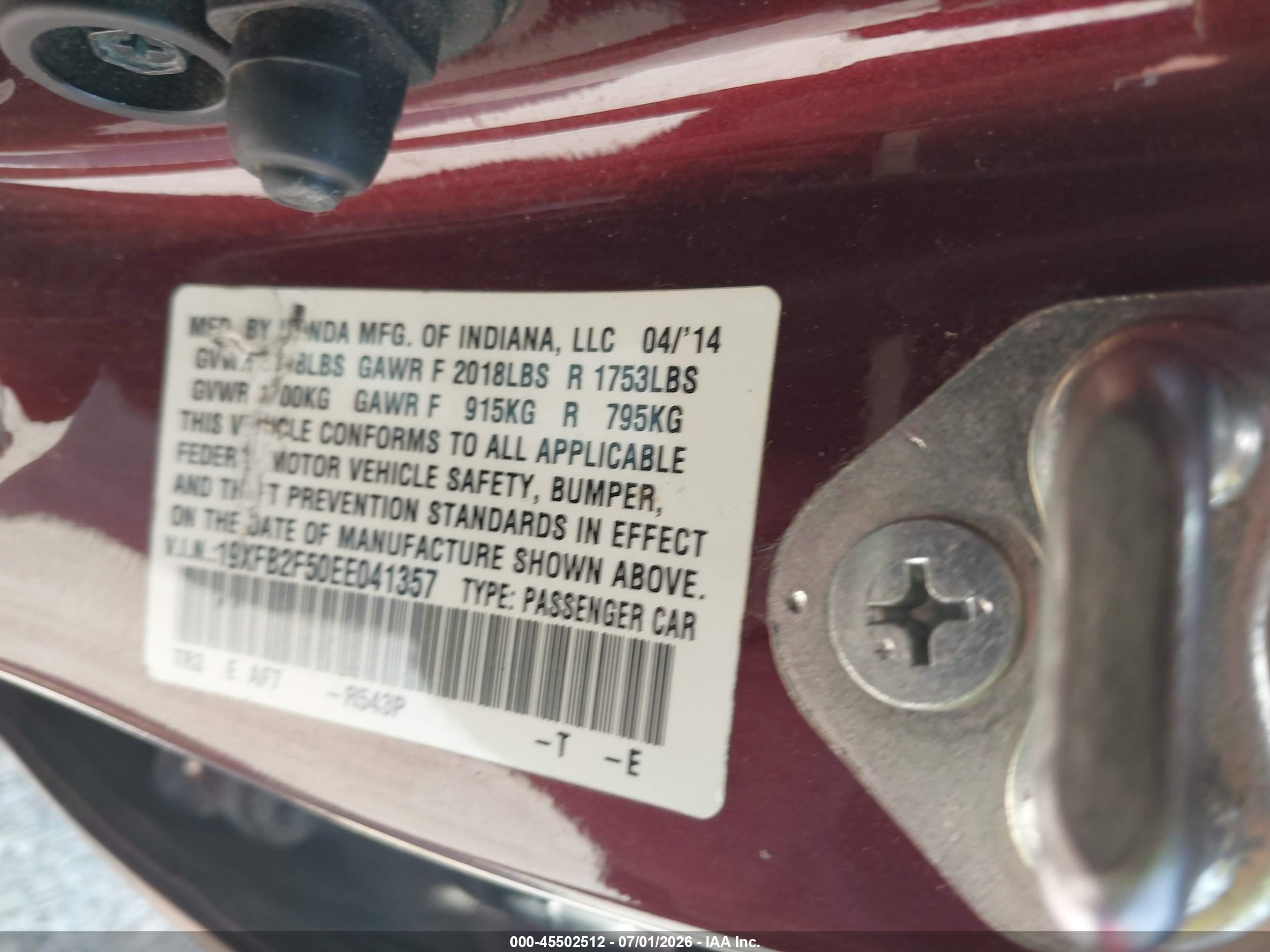 2014 Honda Civic Lx Maroon vin: 19XFB2F50EE041357
