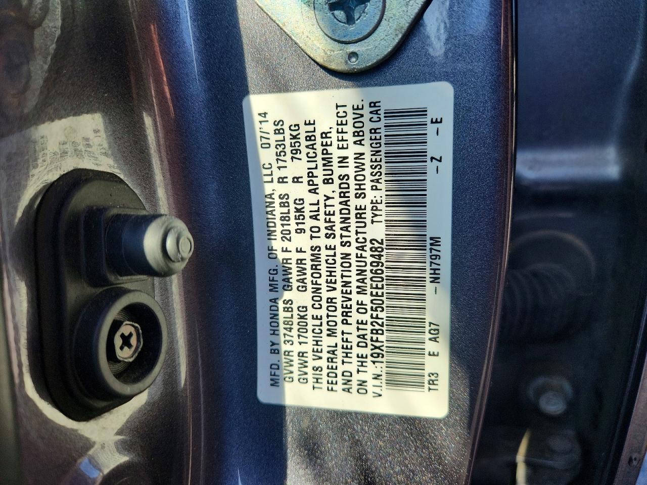 2014 Honda Civic Lx Black vin: 19XFB2F50EE069482