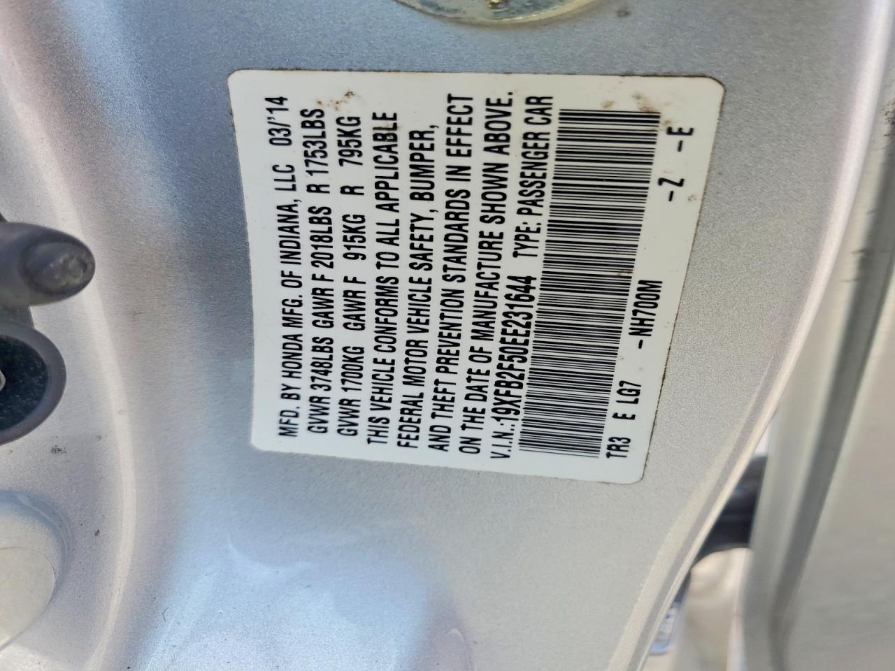 2014 Honda Civic Lx Silver vin: 19XFB2F50EE231644