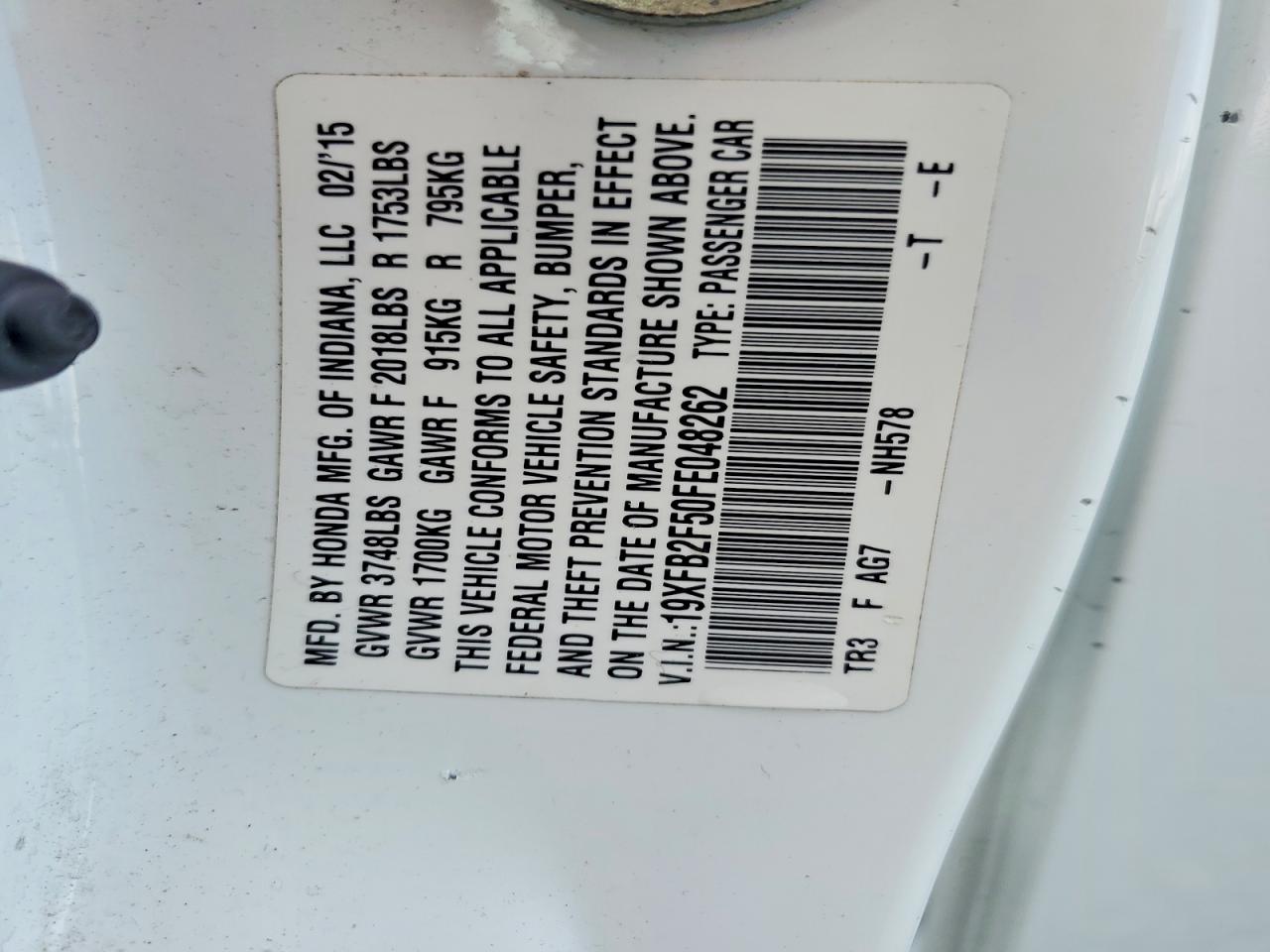 2015 Honda Civic Lx White vin: 19XFB2F50FE048262