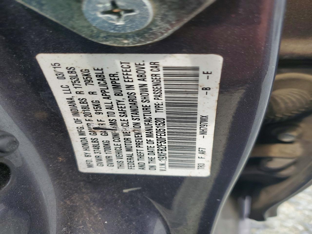 2015 Honda Civic Lx Gray vin: 19XFB2F50FE051520