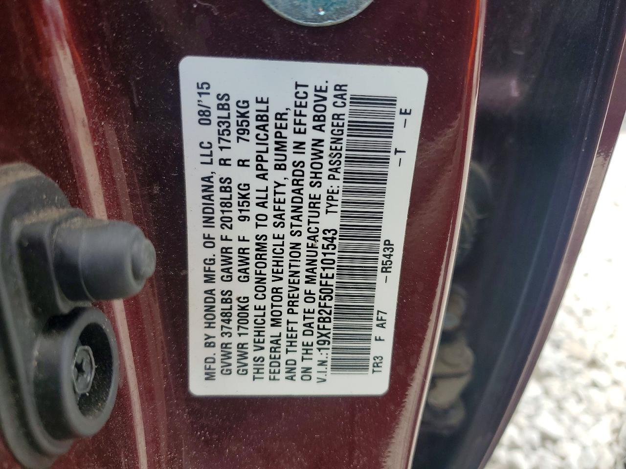 2015 Honda Civic Lx Burgundy vin: 19XFB2F50FE101543