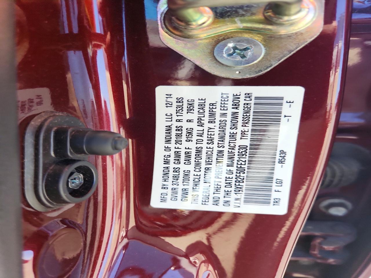 2015 Honda Civic Lx Burgundy vin: 19XFB2F50FE219530