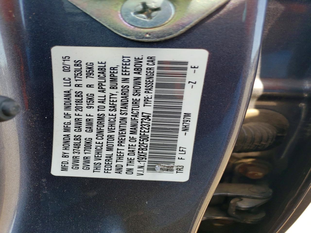 2015 Honda Civic Lx Charcoal vin: 19XFB2F50FE237347