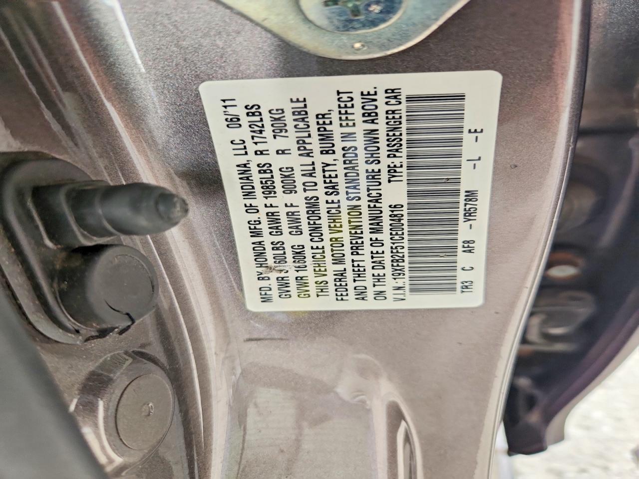 2012 Honda Civic Lx Gray vin: 19XFB2F51CE004816