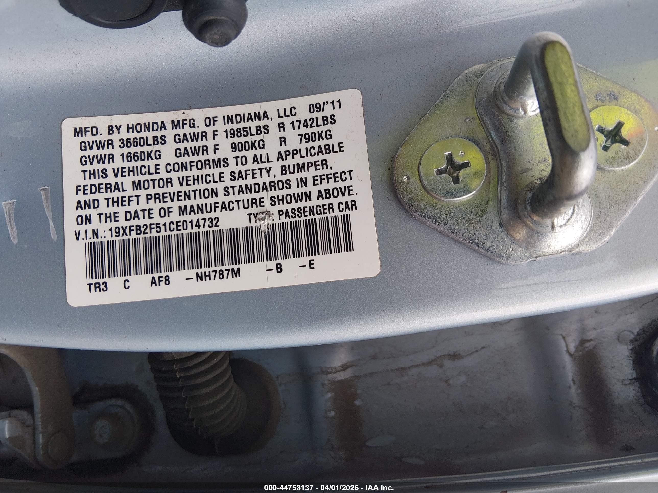 2012 Honda Civic Lx Blue vin: 19XFB2F51CE014732