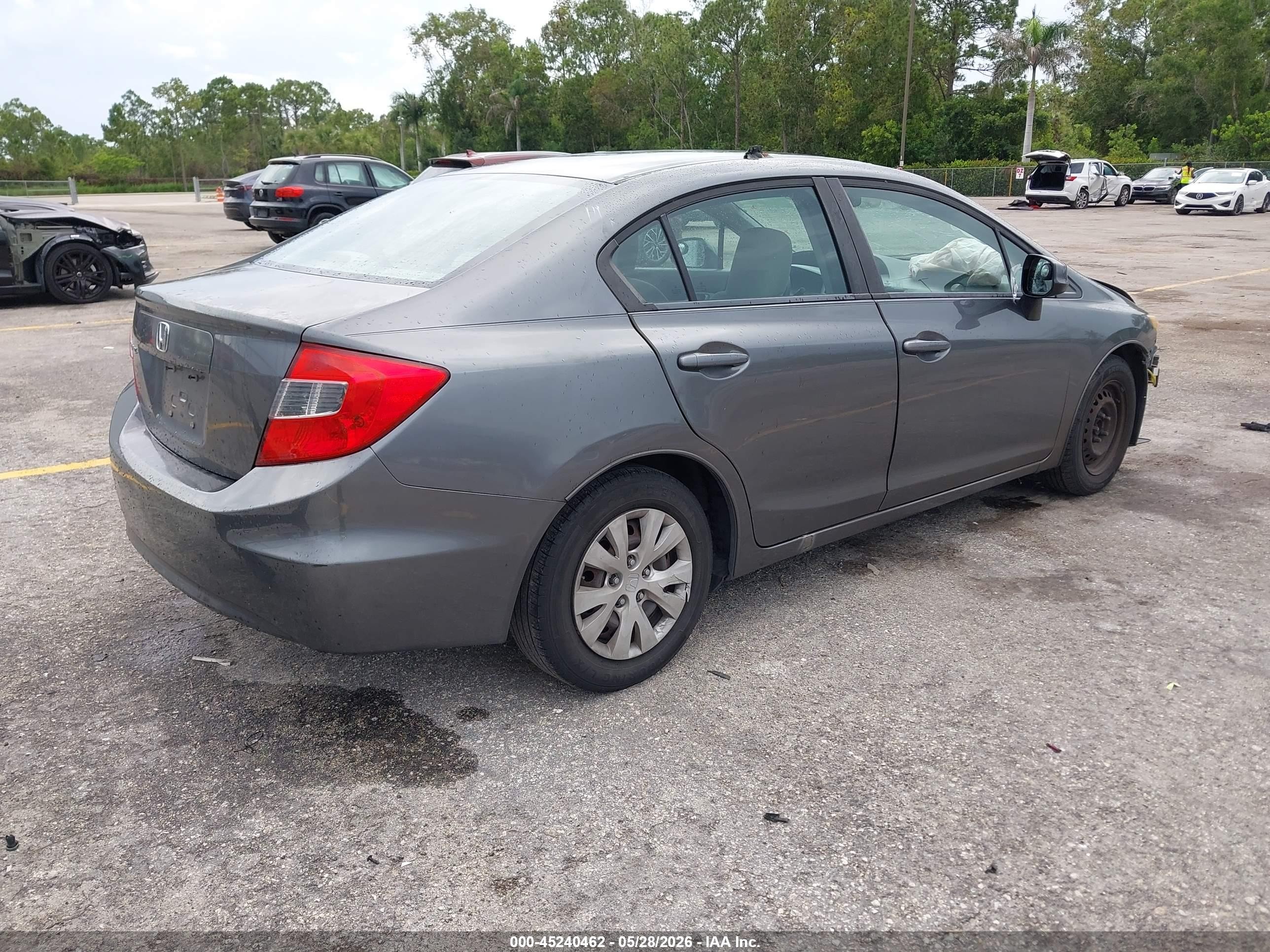2012 Honda Civic Lx Gray vin: 19XFB2F51CE021714