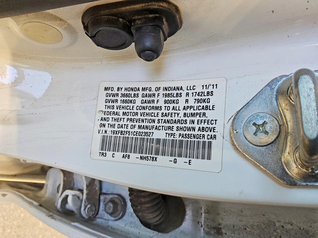 2012 Honda Civic Lx White vin: 19XFB2F51CE023527