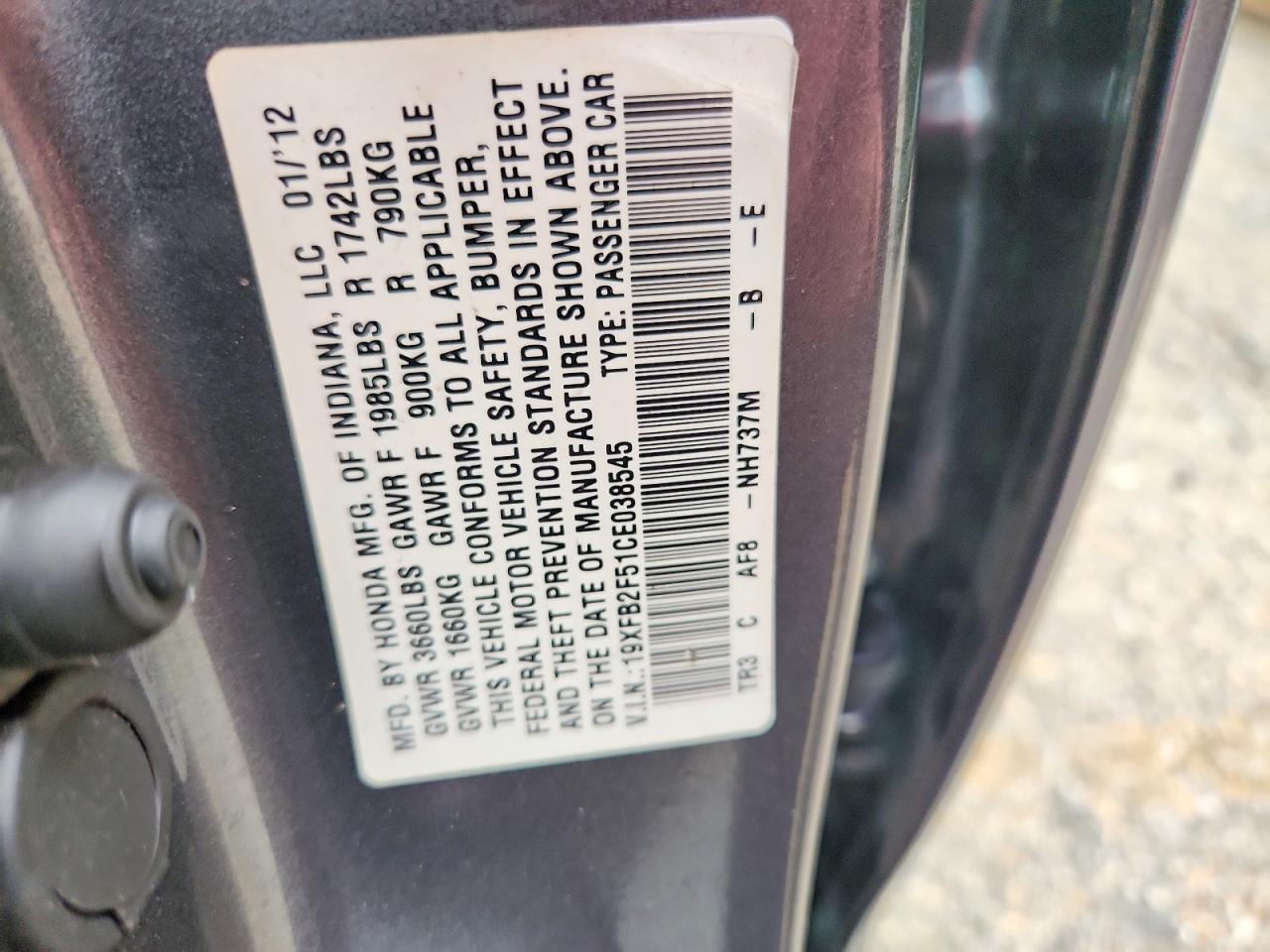 2012 Honda Civic Lx Gray vin: 19XFB2F51CE038545