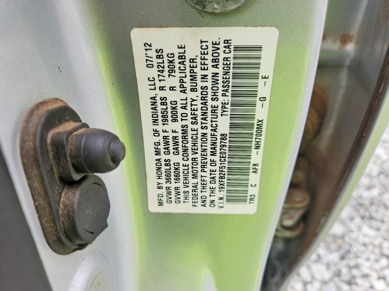 2012 Honda Civic Lx Silver vin: 19XFB2F51CE079788