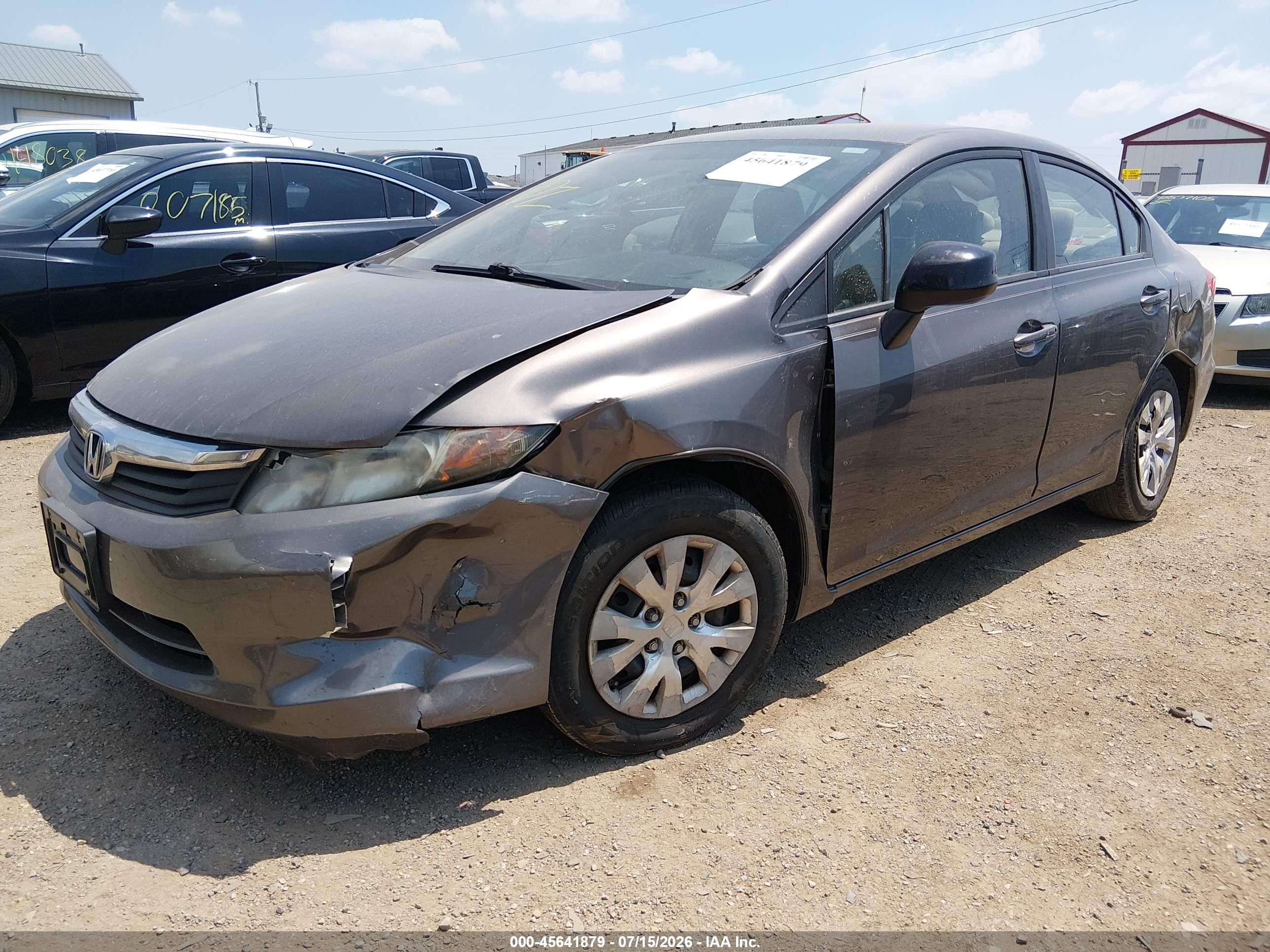 2012 Honda Civic Lx Gray vin: 19XFB2F51CE103703