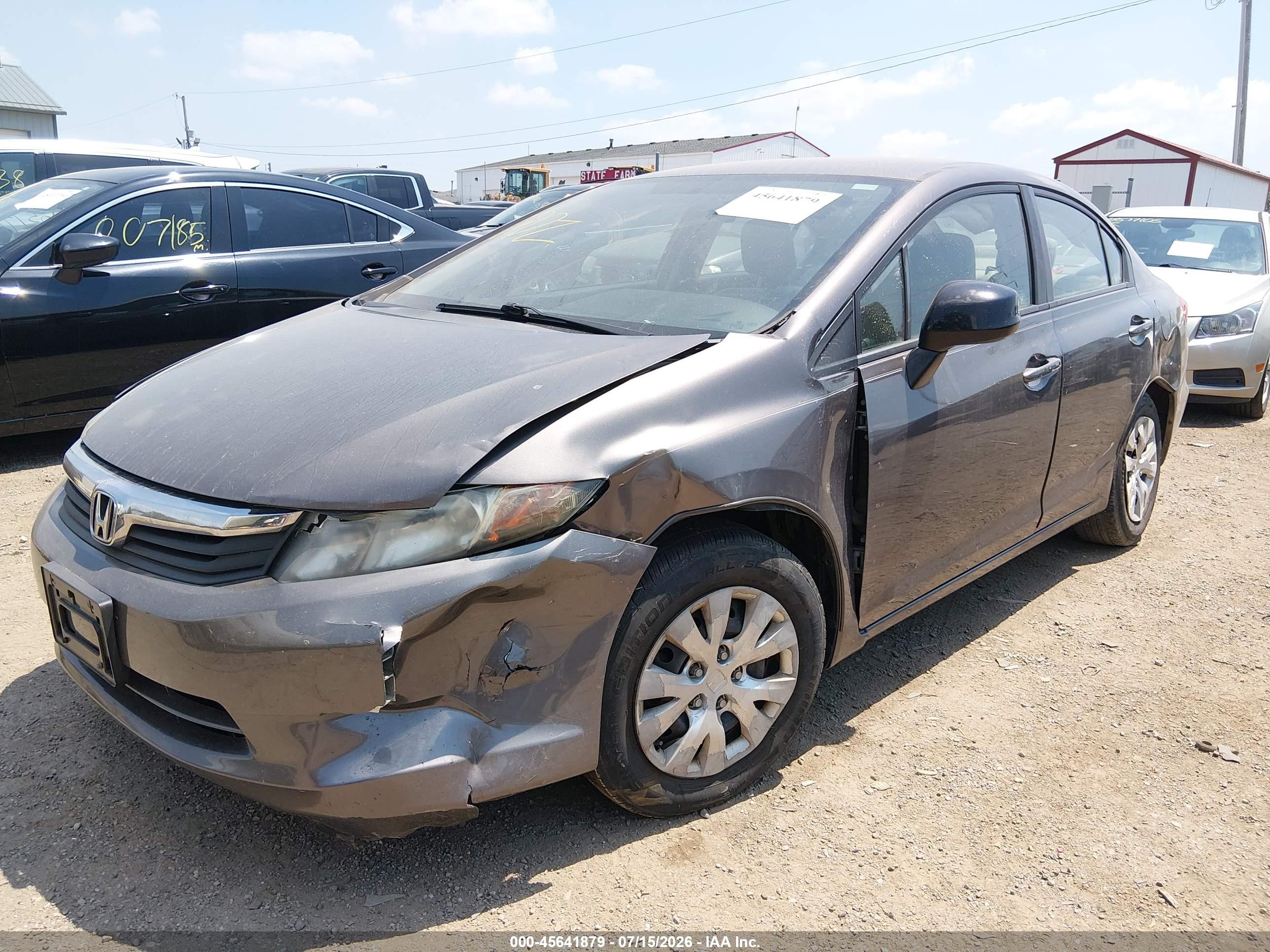 2012 Honda Civic Lx Gray vin: 19XFB2F51CE103703