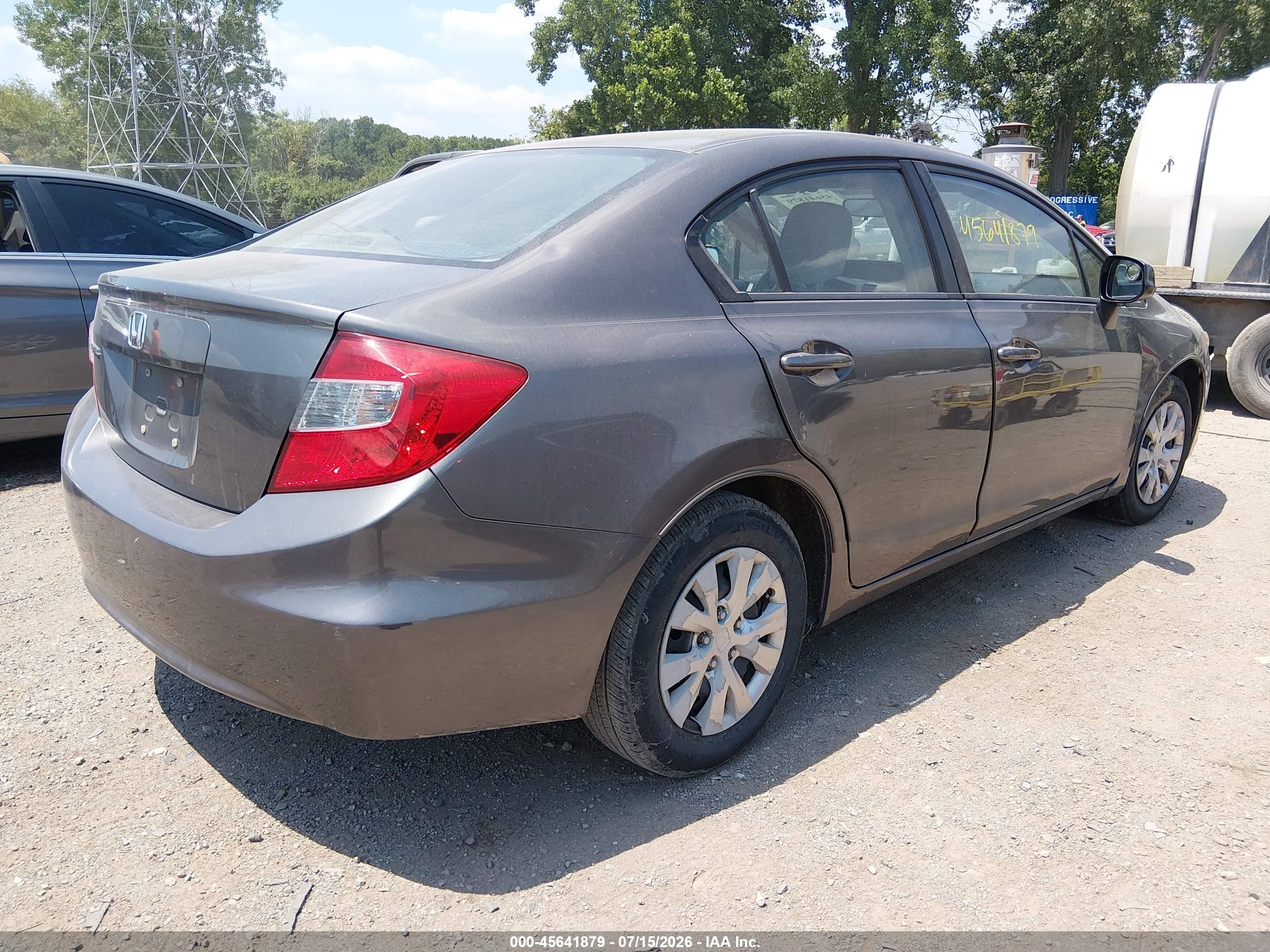 2012 Honda Civic Lx Gray vin: 19XFB2F51CE103703
