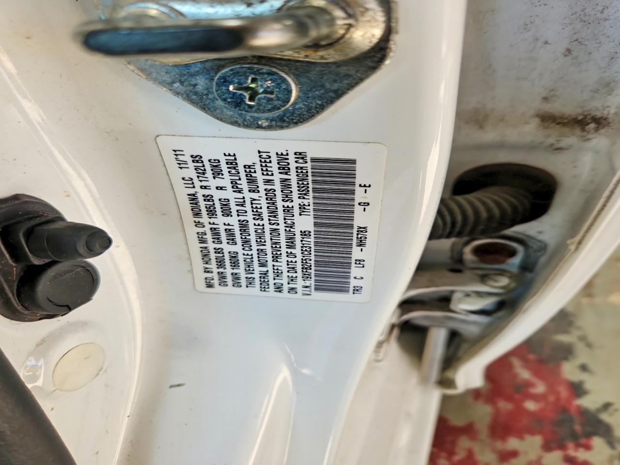 2012 Honda Civic Lx White vin: 19XFB2F51CE317185