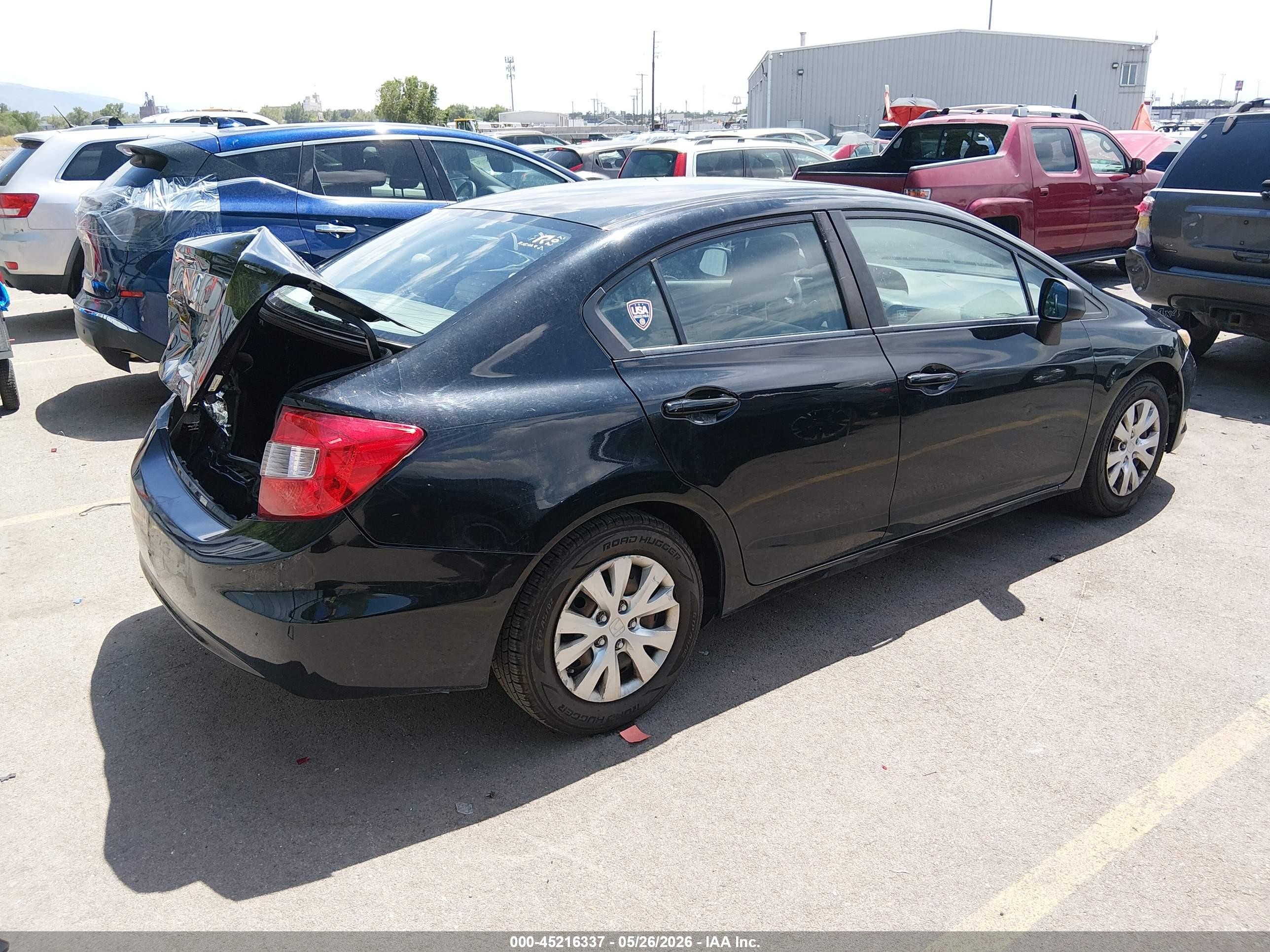 2012 Honda Civic Lx Black vin: 19XFB2F51CE324475
