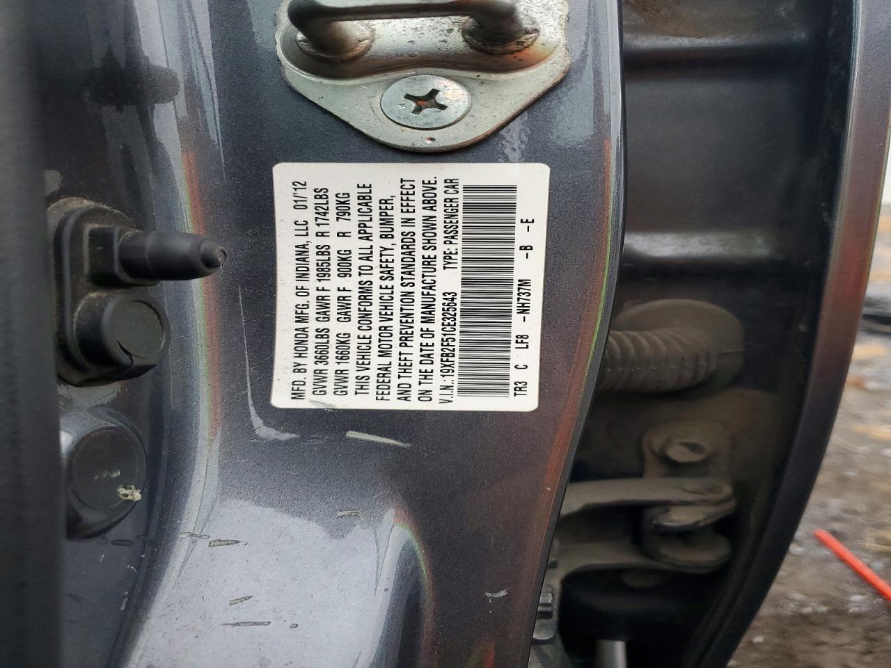 2012 Honda Civic Lx Gray vin: 19XFB2F51CE325643