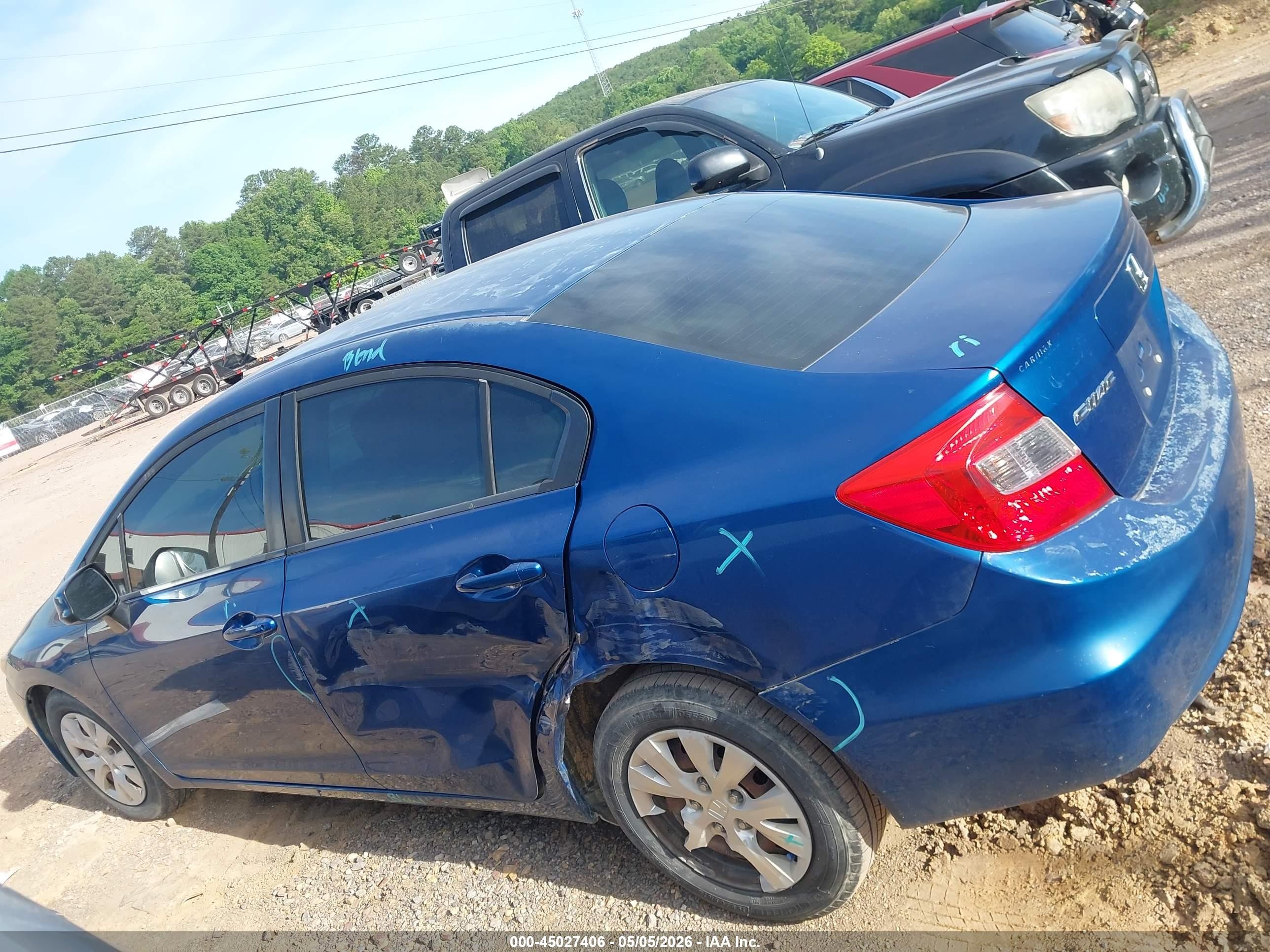 2012 Honda Civic Lx Blue vin: 19XFB2F51CE362899