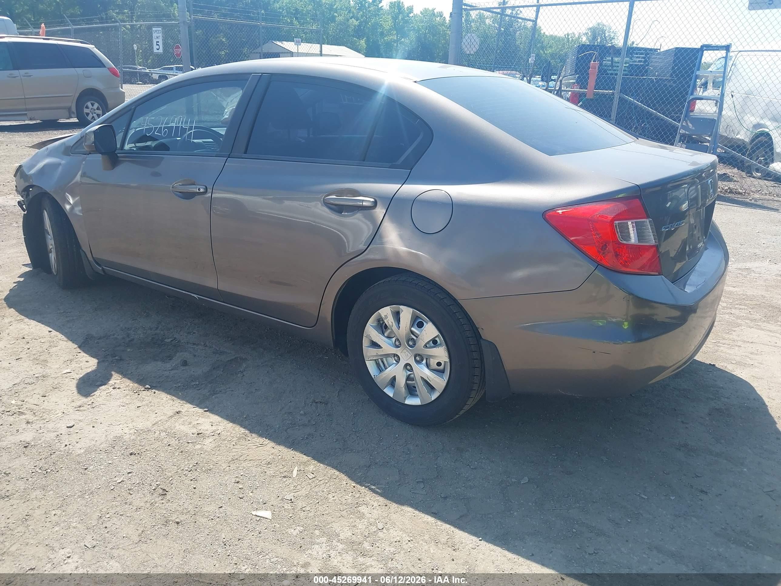 2012 Honda Civic Lx Gray vin: 19XFB2F51CE364300