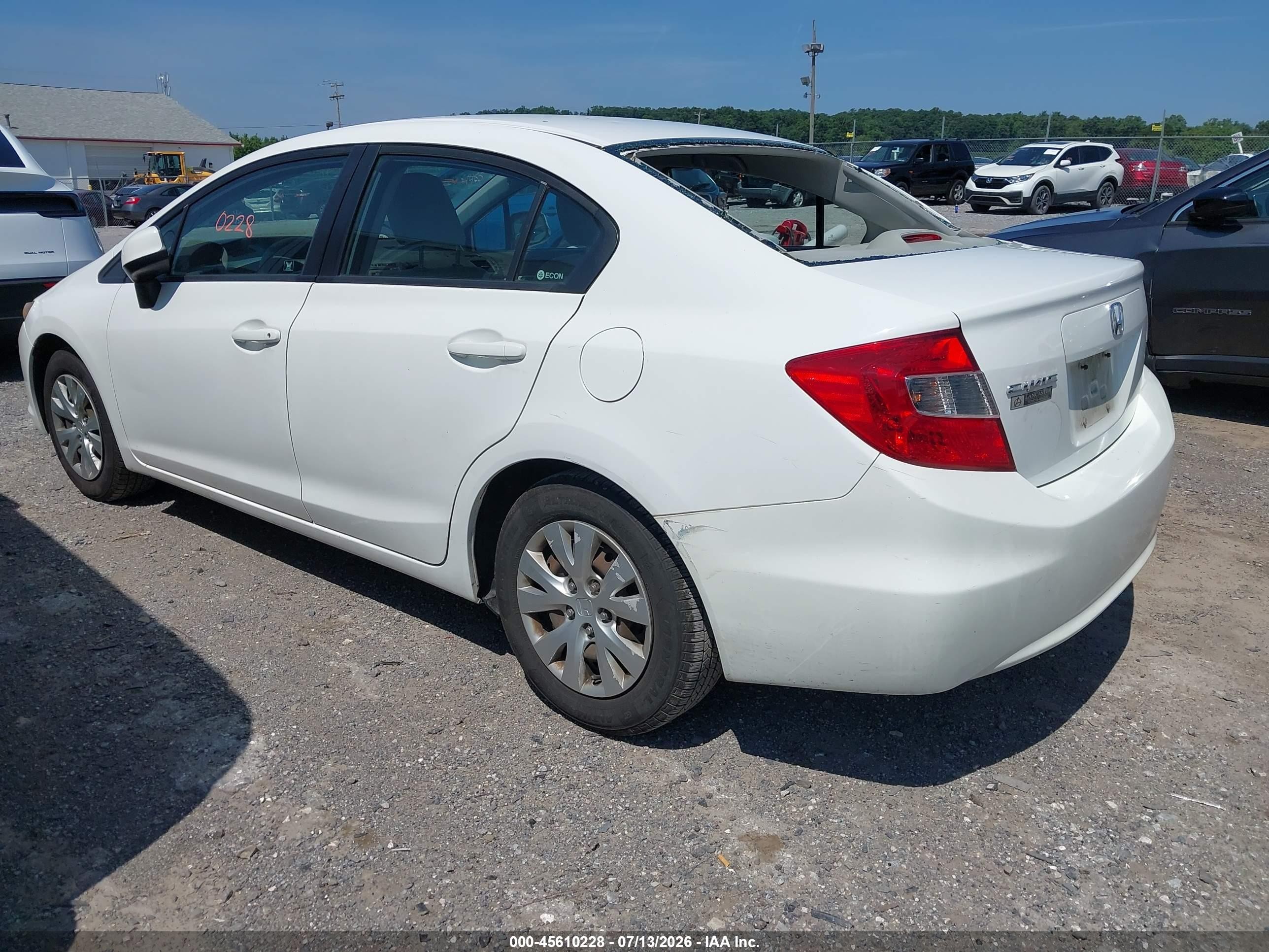 2012 Honda Civic Lx Белый vin: 19XFB2F51CE367651