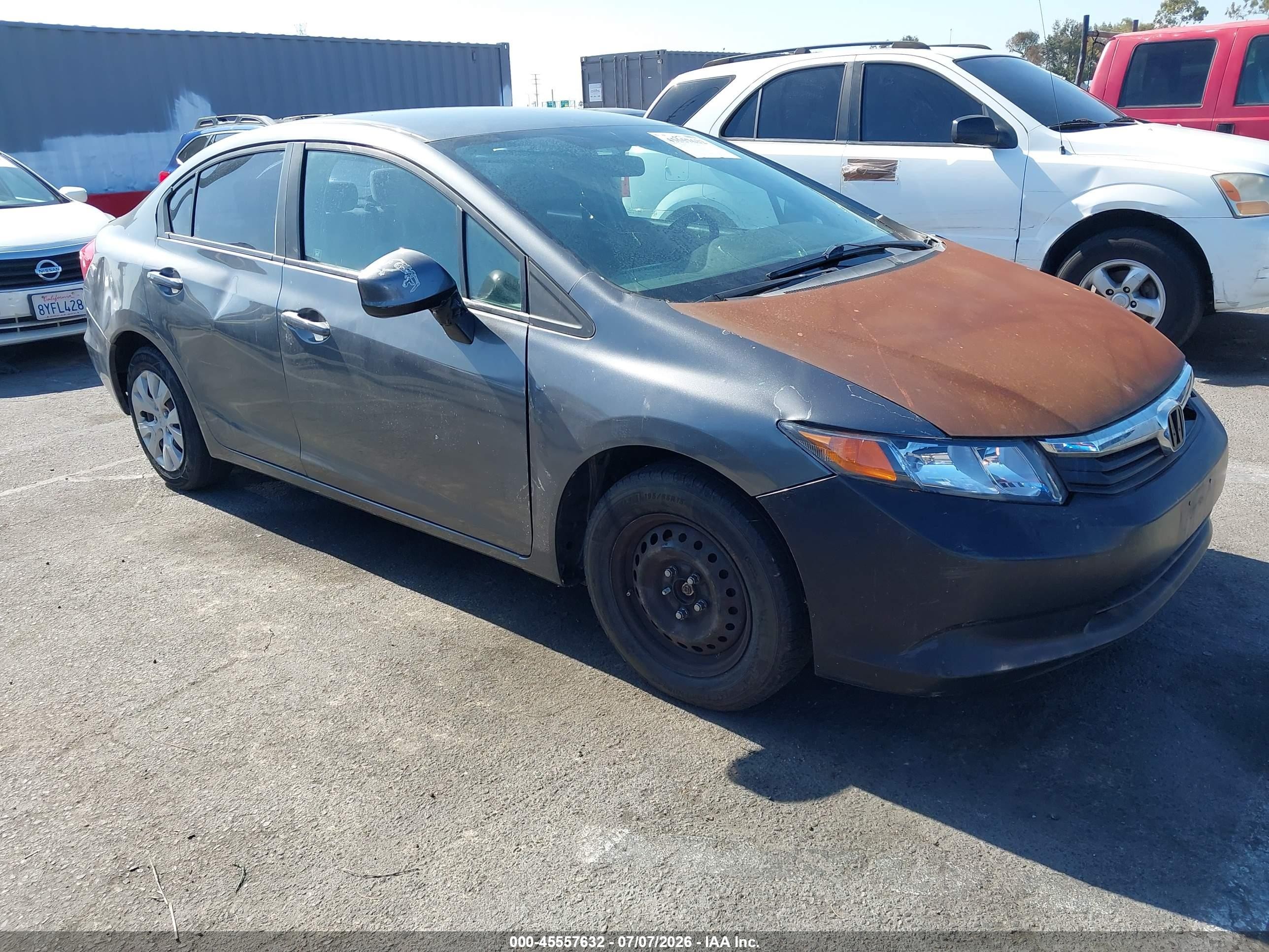 2012 Honda Civic Lx Gray vin: 19XFB2F51CE379637