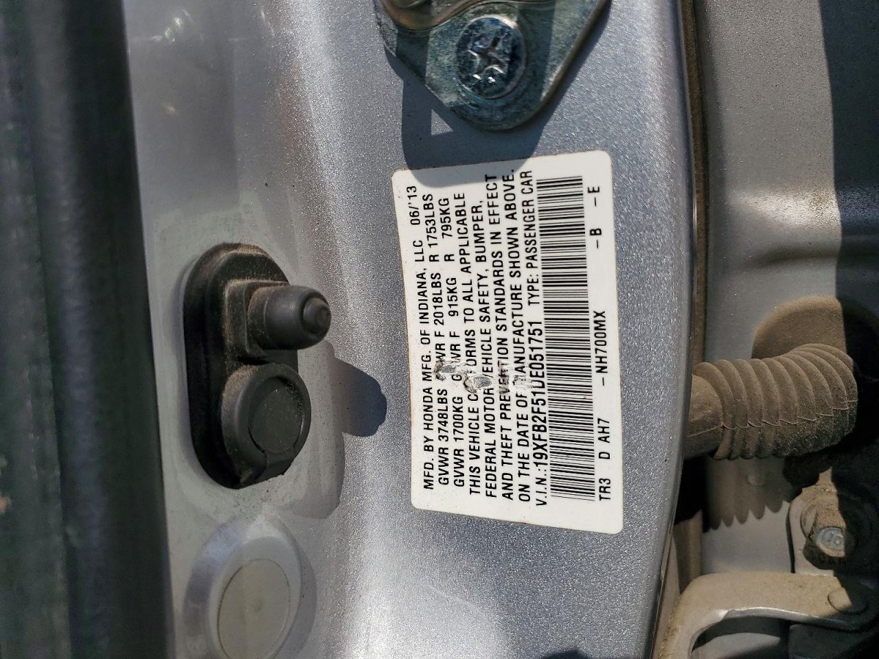 2013 Honda Civic Lx Silver vin: 19XFB2F51DE051751