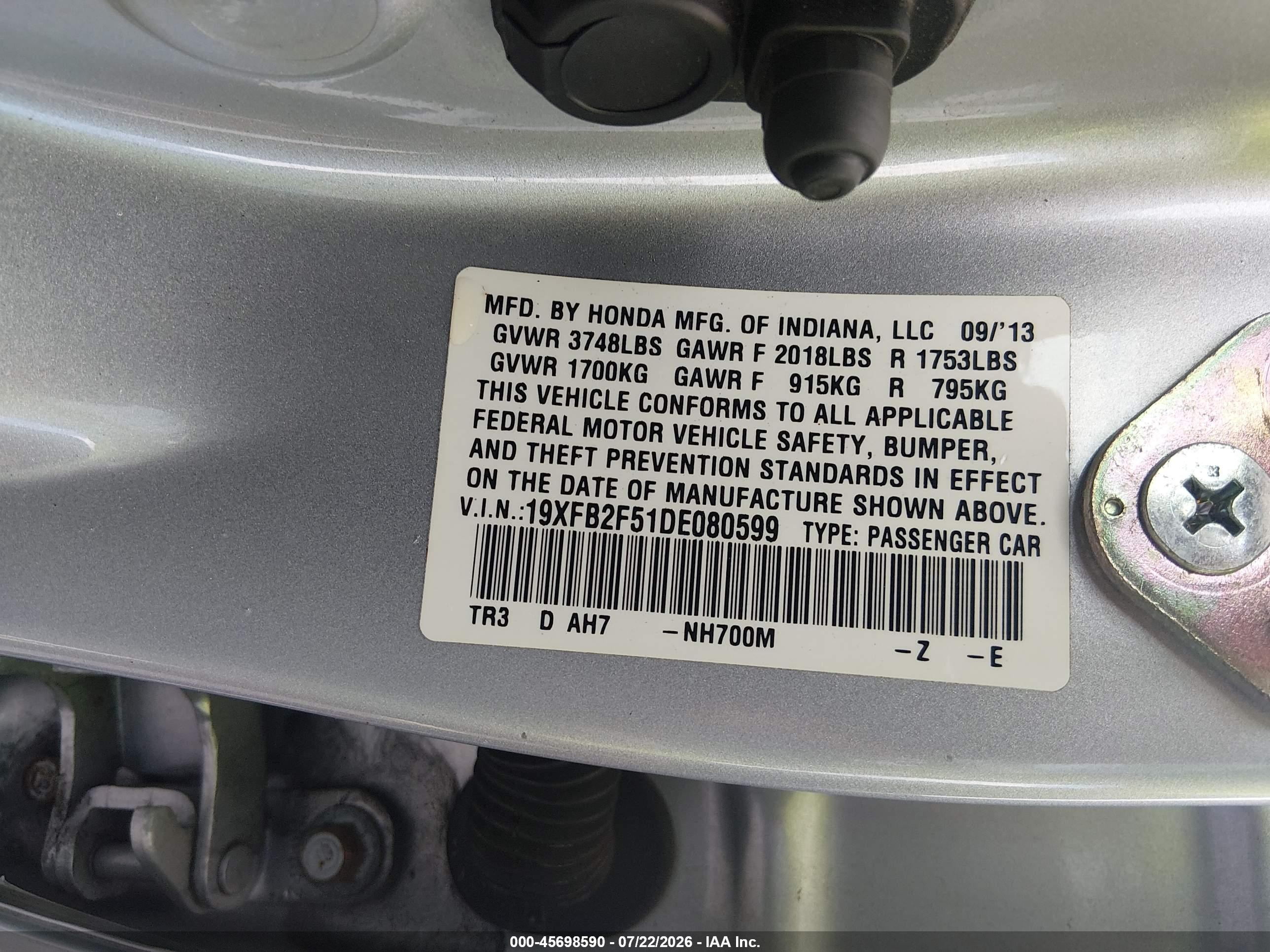 2013 Honda Civic Lx Серебряный vin: 19XFB2F51DE080599