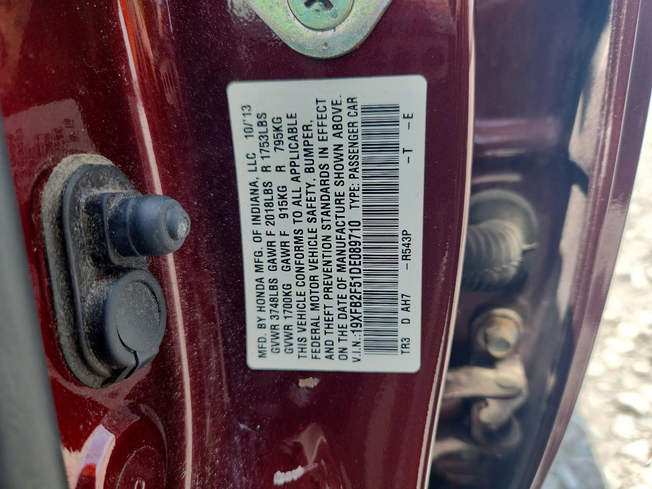 2013 Honda Civic Lx Burgundy vin: 19XFB2F51DE089710
