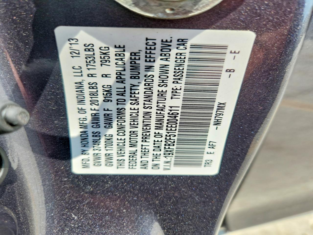 2014 Honda Civic Lx Серый vin: 19XFB2F51EE004611