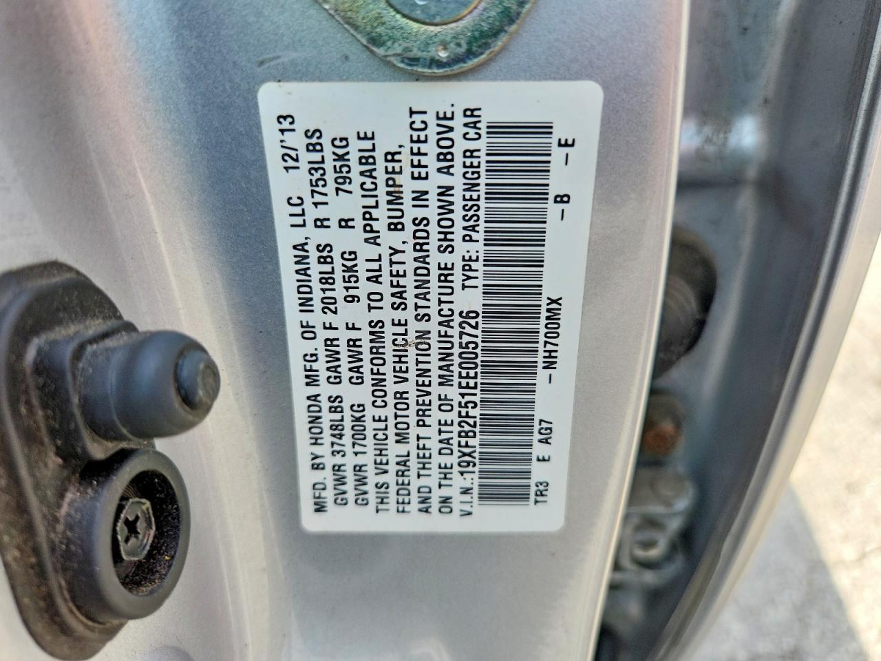 2014 Honda Civic Lx Серебряный vin: 19XFB2F51EE005726