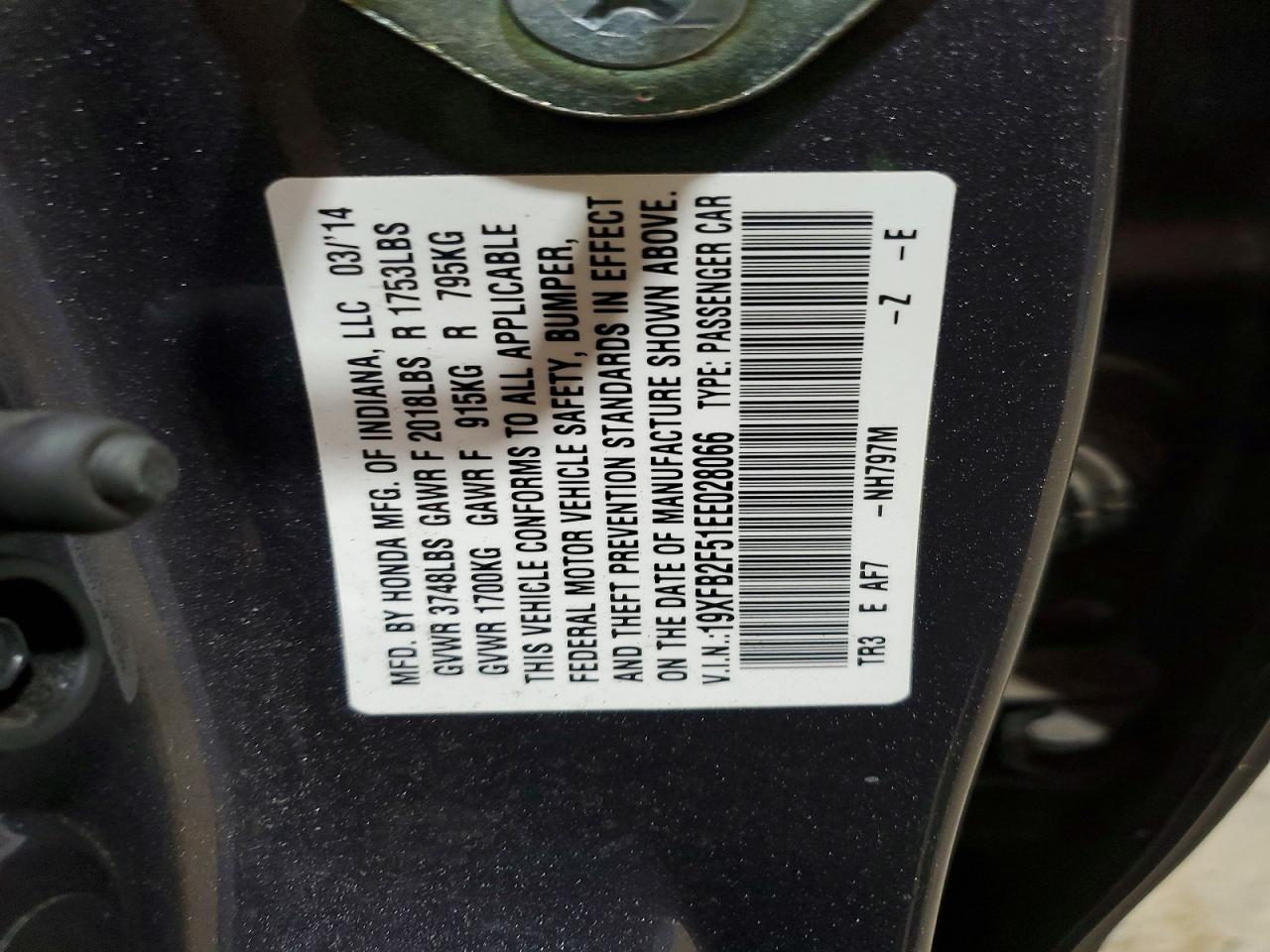 2014 Honda Civic Lx Gray vin: 19XFB2F51EE028066