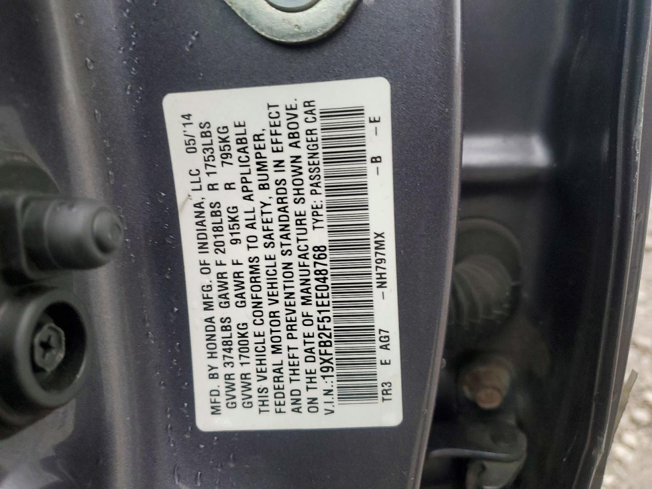 2014 Honda Civic Lx Gray vin: 19XFB2F51EE048768