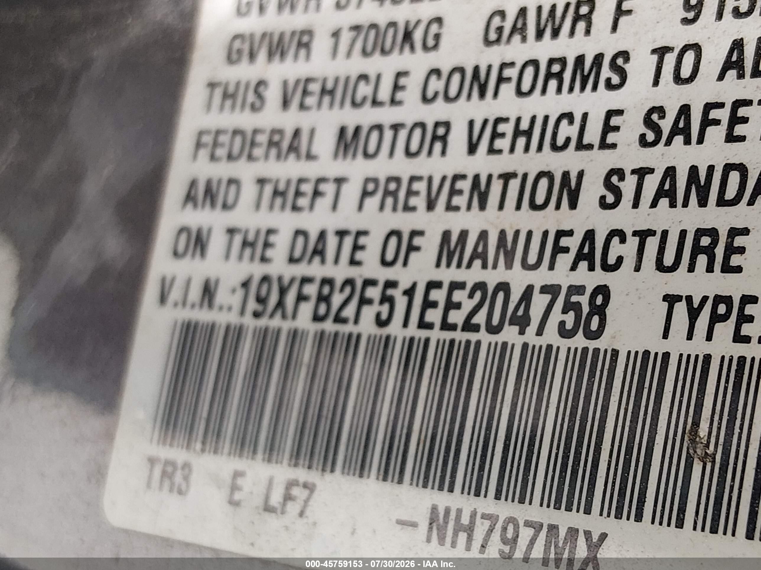 2014 Honda Civic Lx Gray vin: 19XFB2F51EE204758