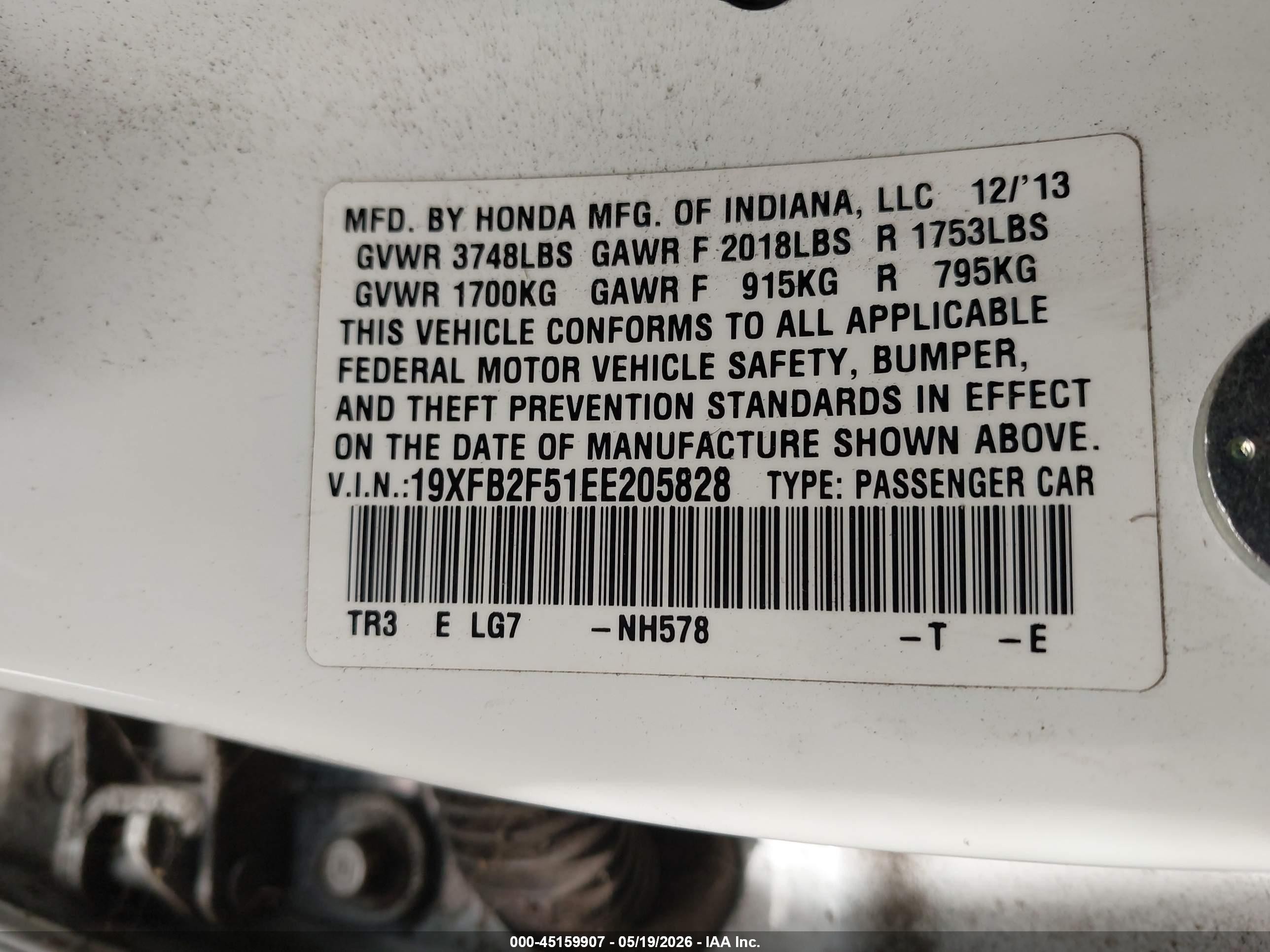2014 Honda Civic Lx White vin: 19XFB2F51EE205828