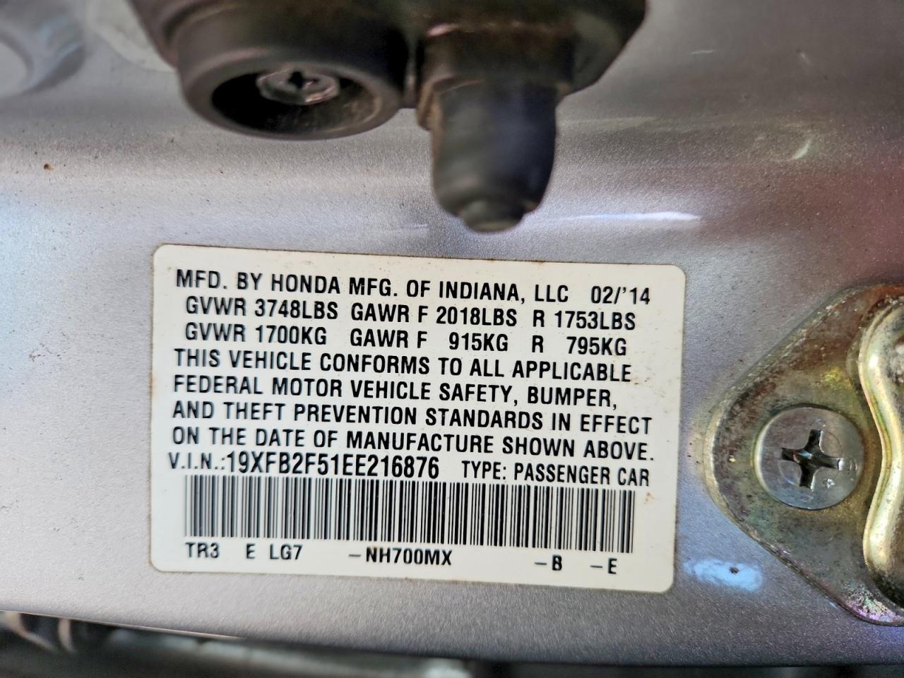 2014 Honda Civic Lx Silver vin: 19XFB2F51EE216876