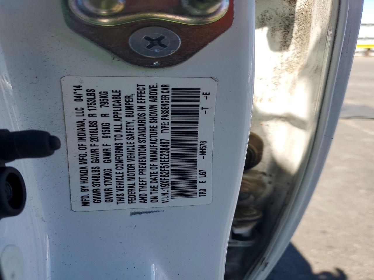 2014 Honda Civic Lx White vin: 19XFB2F51EE238487