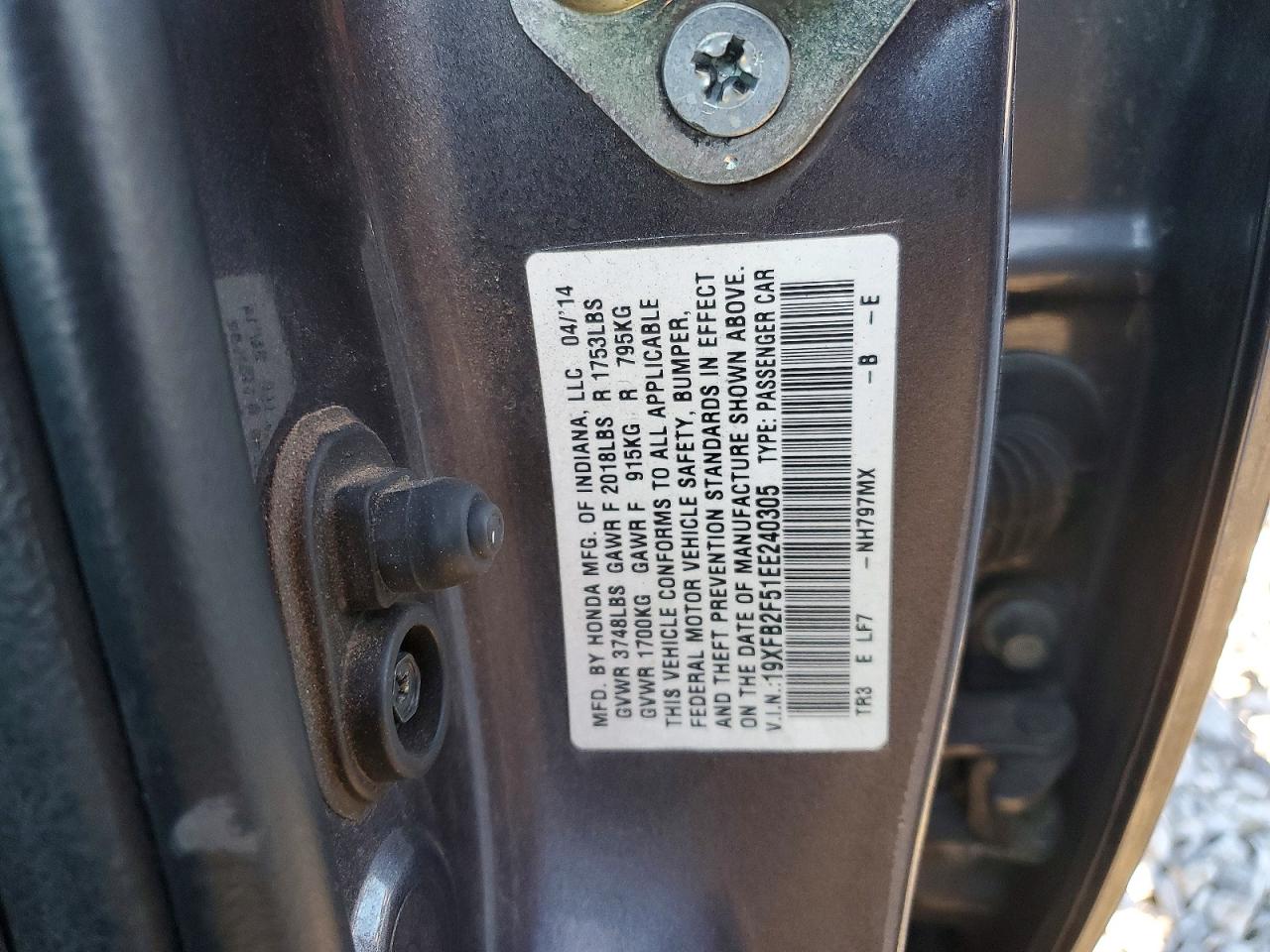 2014 Honda Civic Lx Gray vin: 19XFB2F51EE240305