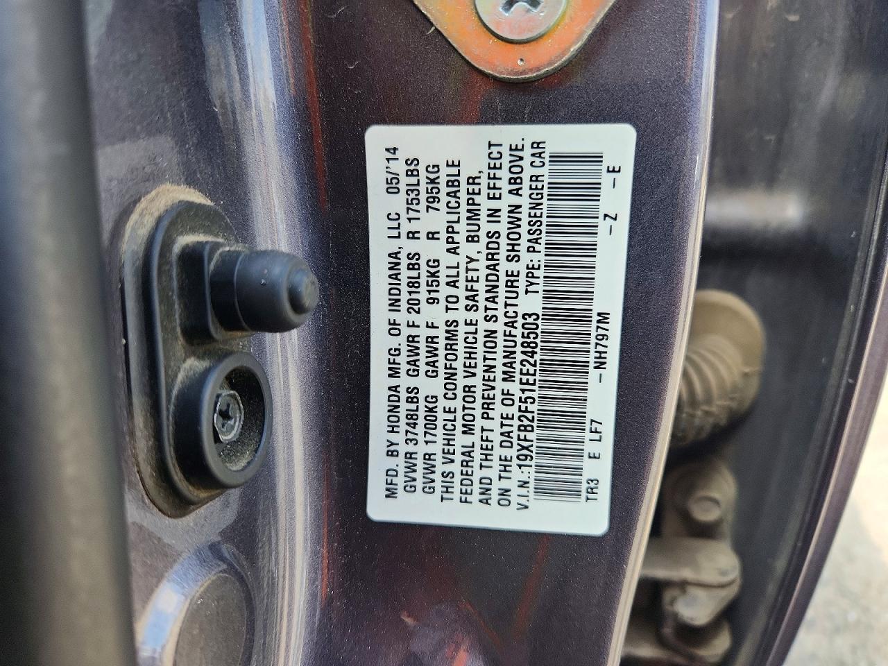 2014 Honda Civic Lx Gray vin: 19XFB2F51EE248503