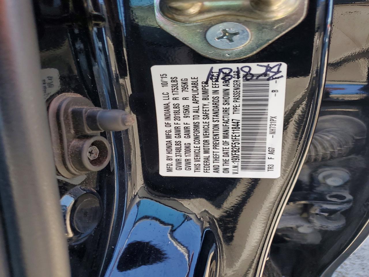 2015 Honda Civic Lx Черный vin: 19XFB2F51FE118447