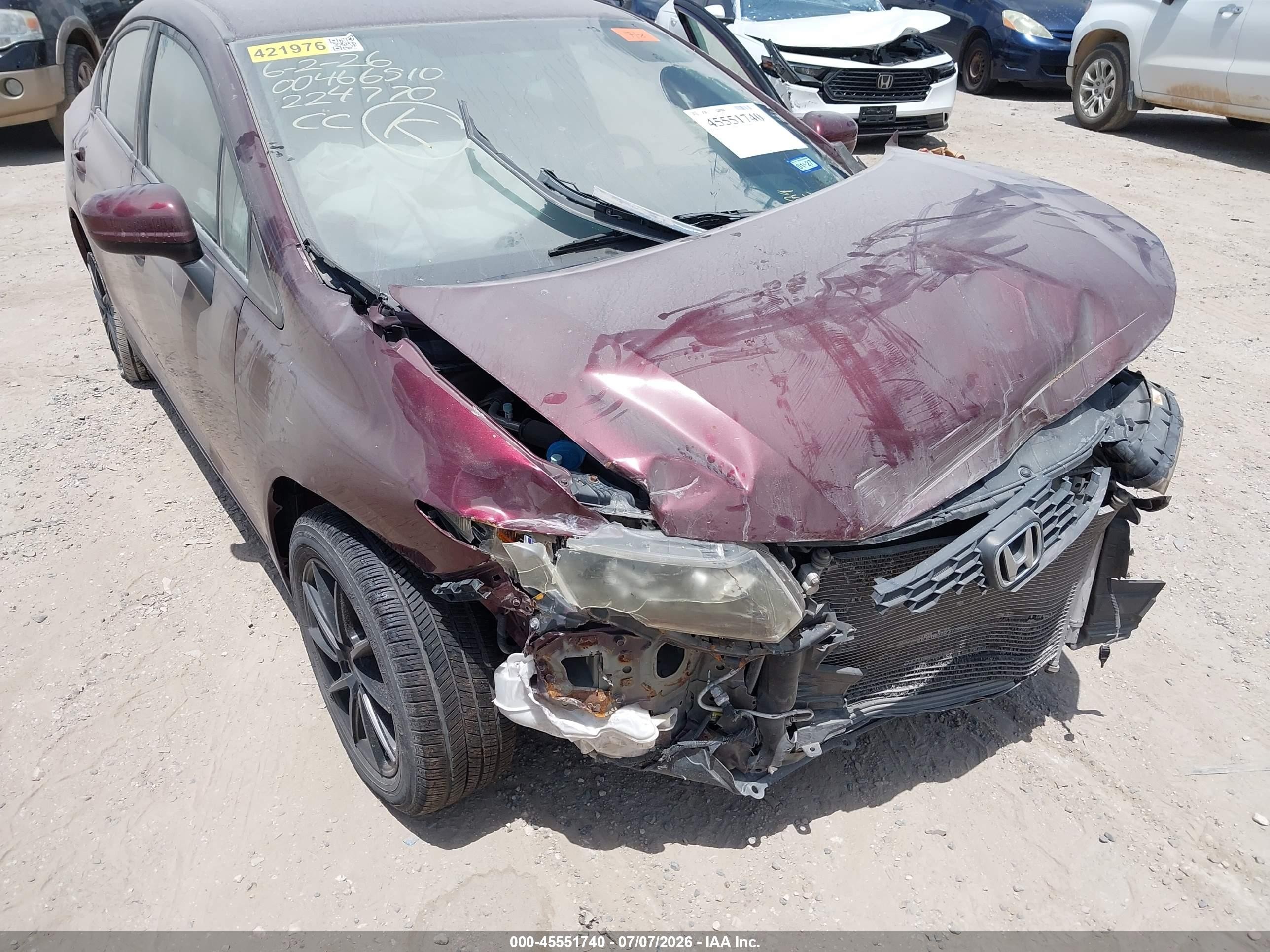 2015 Honda Civic Lx Burgundy vin: 19XFB2F51FE224770