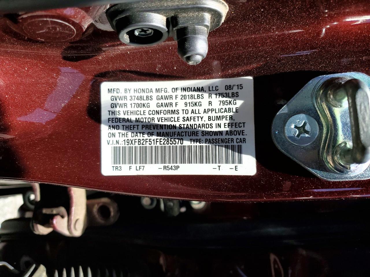 2015 Honda Civic Lx Burgundy vin: 19XFB2F51FE285570
