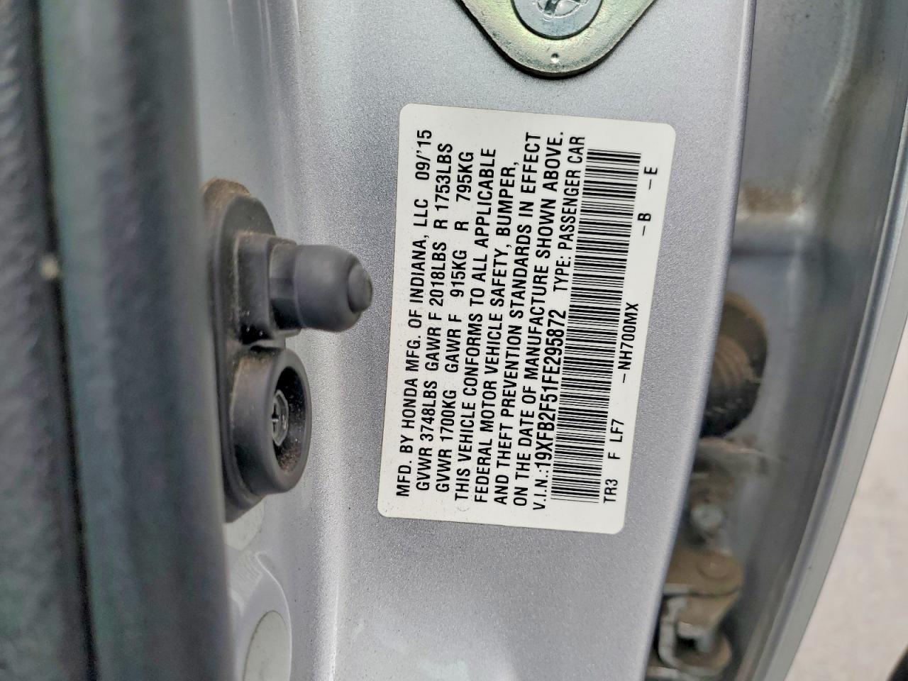 2015 Honda Civic Lx Silver vin: 19XFB2F51FE295872
