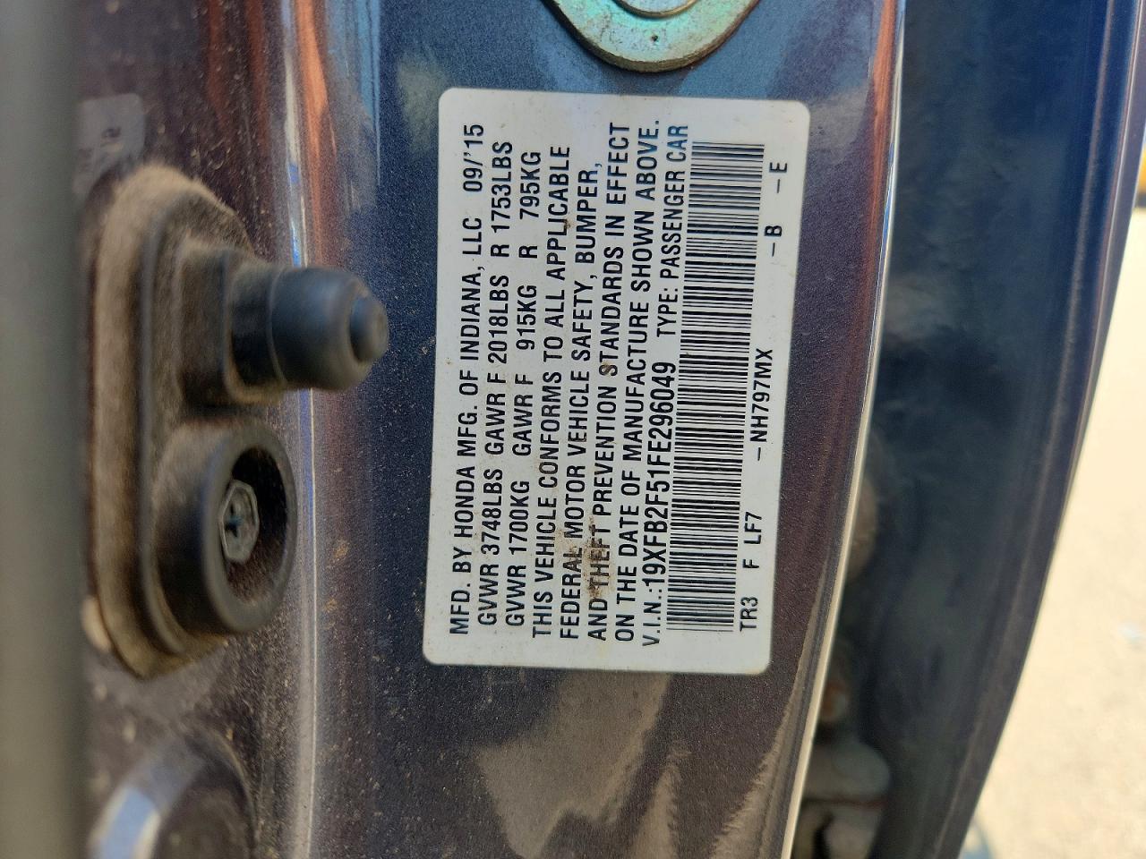 2015 Honda Civic Lx Charcoal vin: 19XFB2F51FE296049