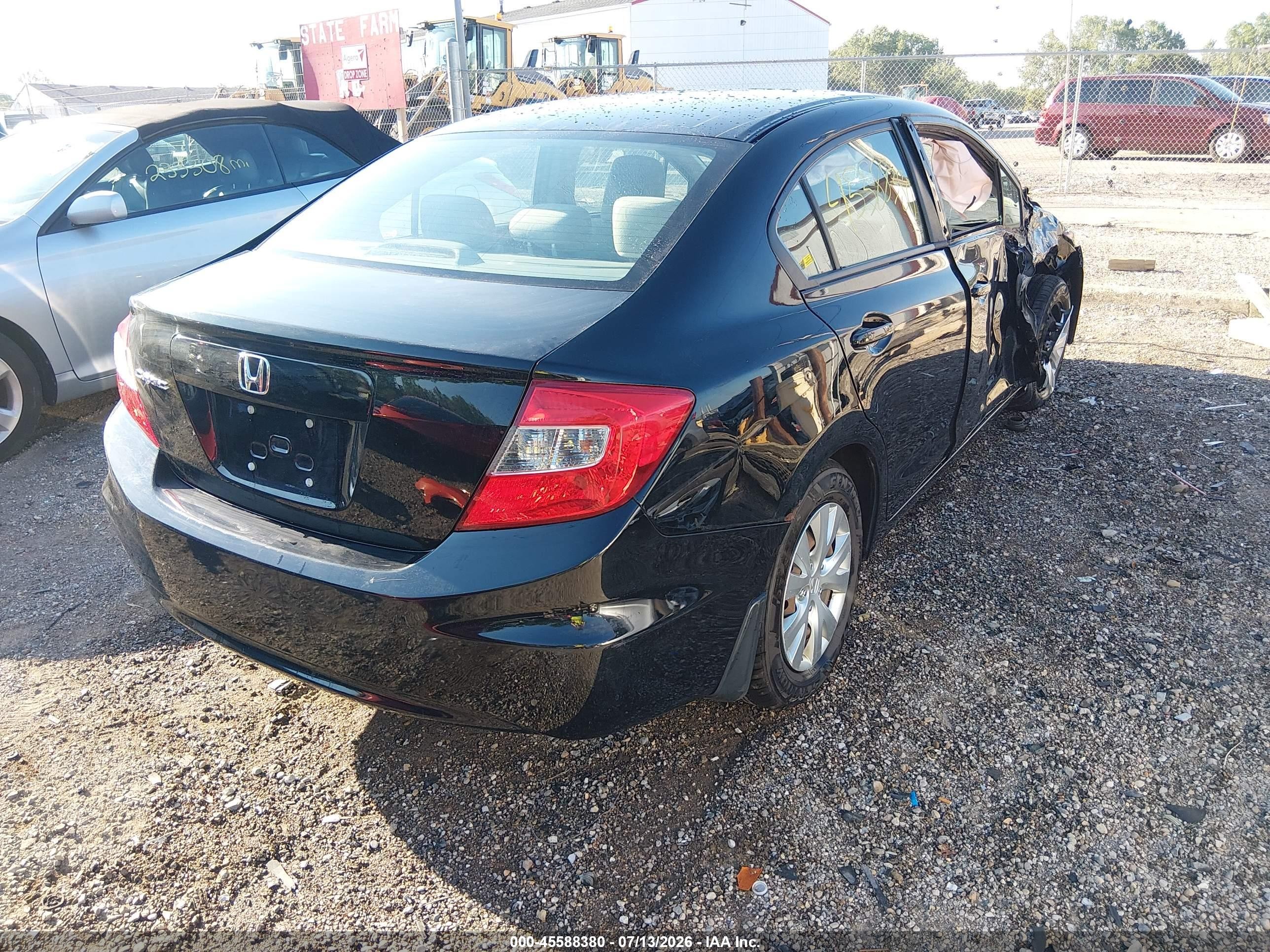 2012 Honda Civic Lx Black vin: 19XFB2F52CE007059