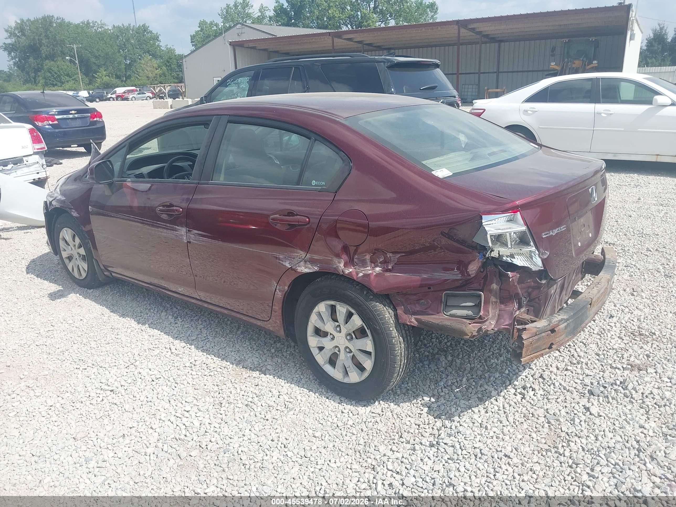 2012 Honda Civic Lx Maroon vin: 19XFB2F52CE022547