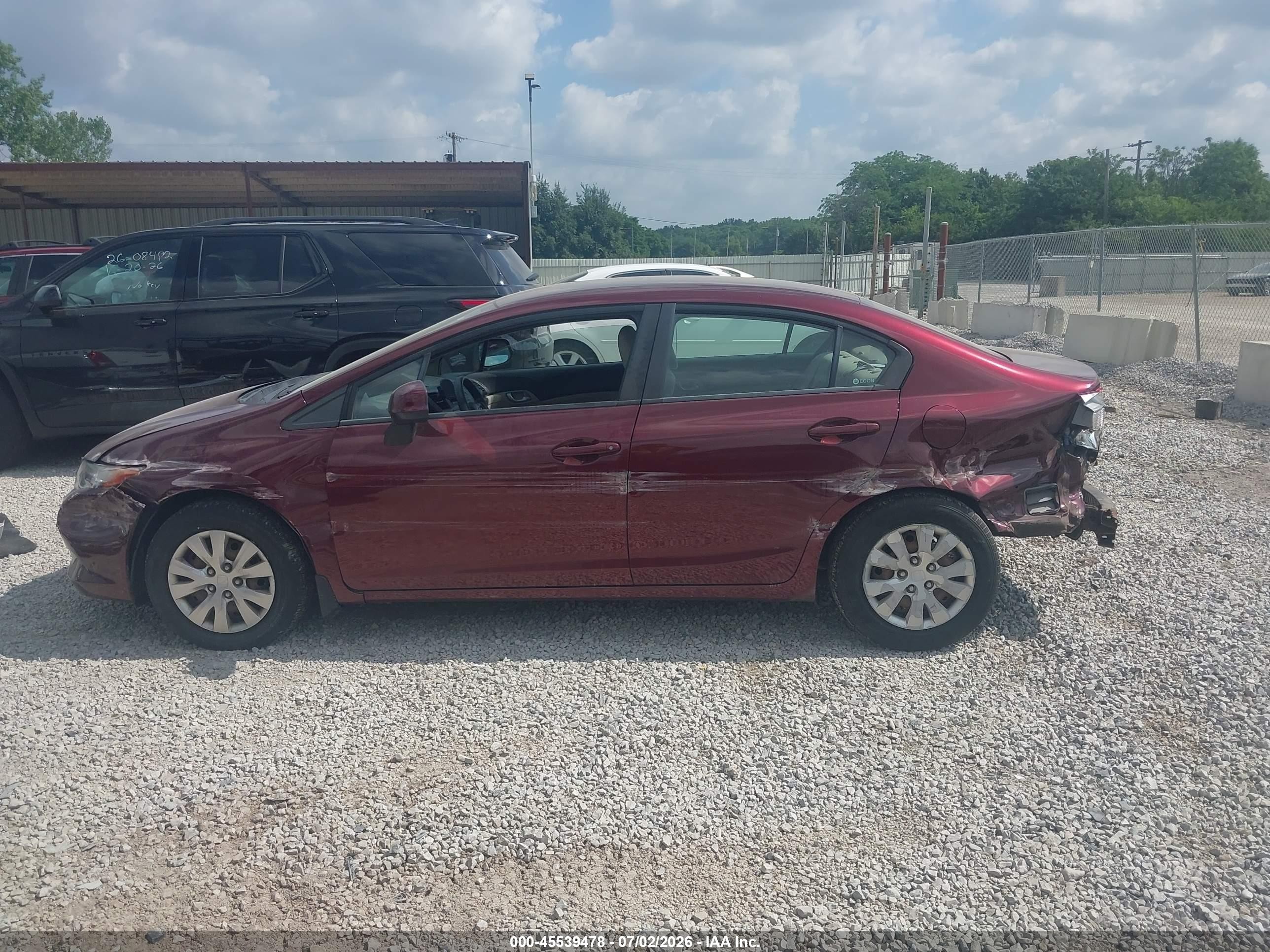 2012 Honda Civic Lx Maroon vin: 19XFB2F52CE022547