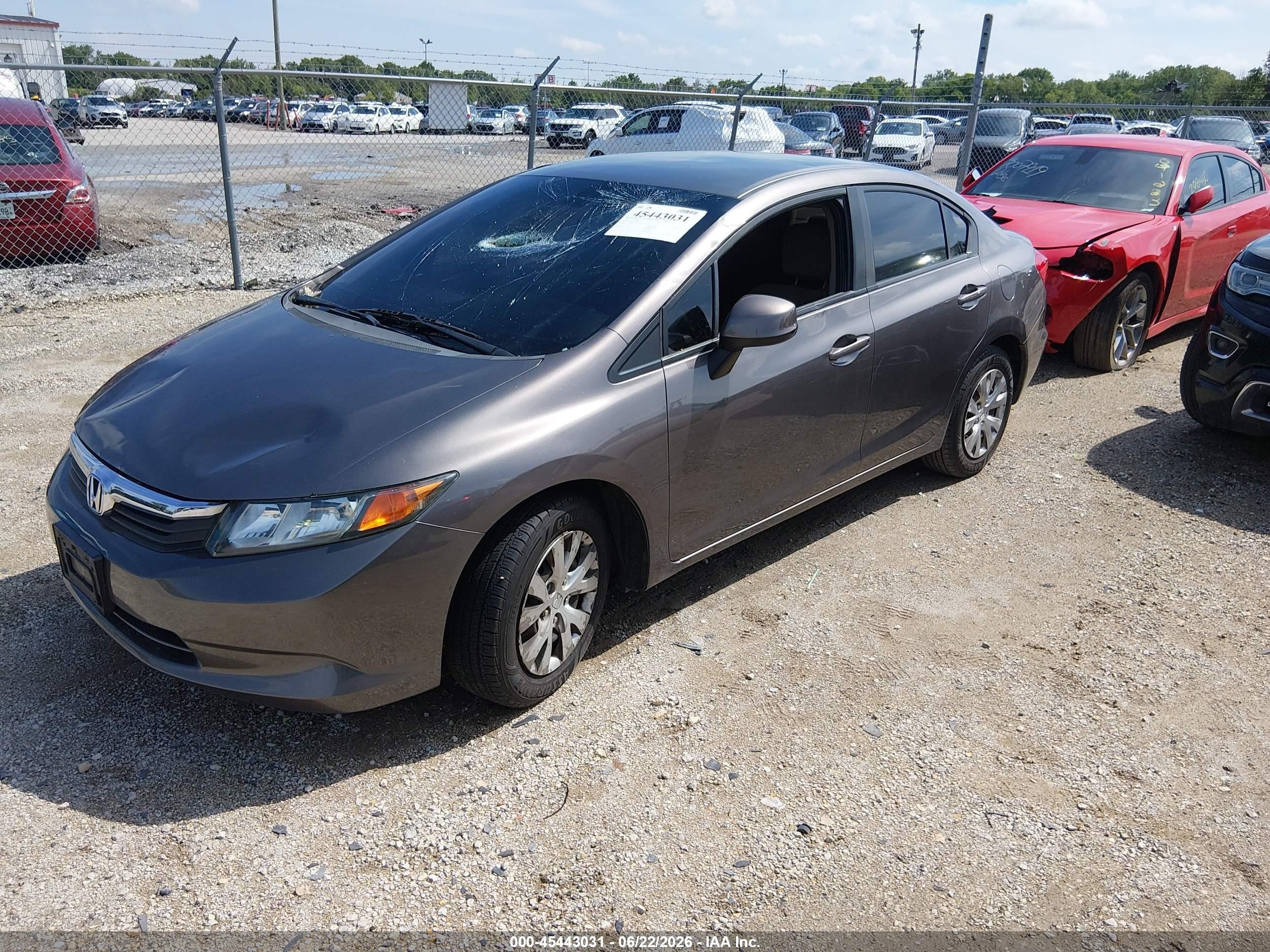 2012 Honda Civic Lx Gray vin: 19XFB2F52CE043494