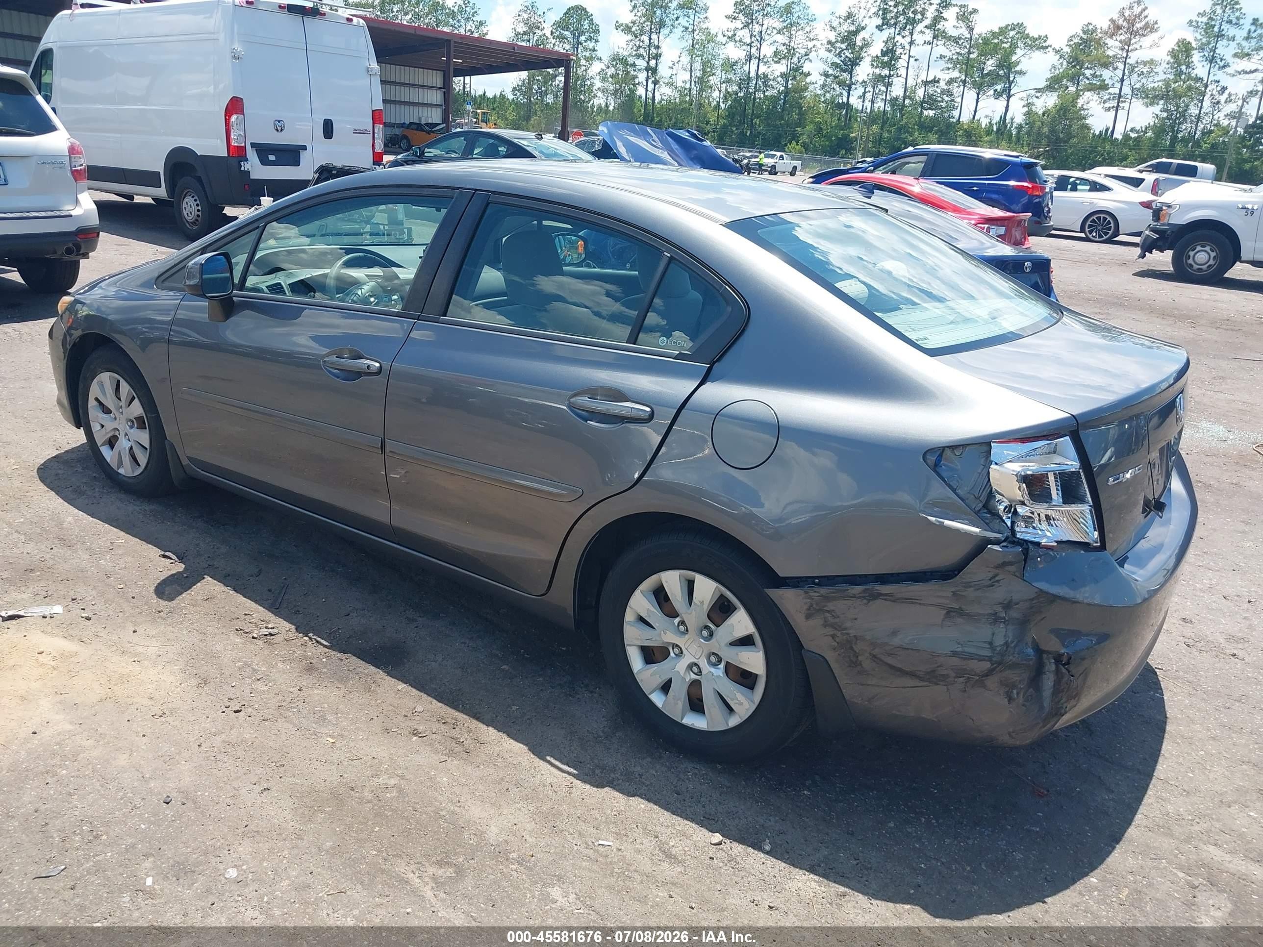 2012 Honda Civic Lx Gray vin: 19XFB2F52CE054575