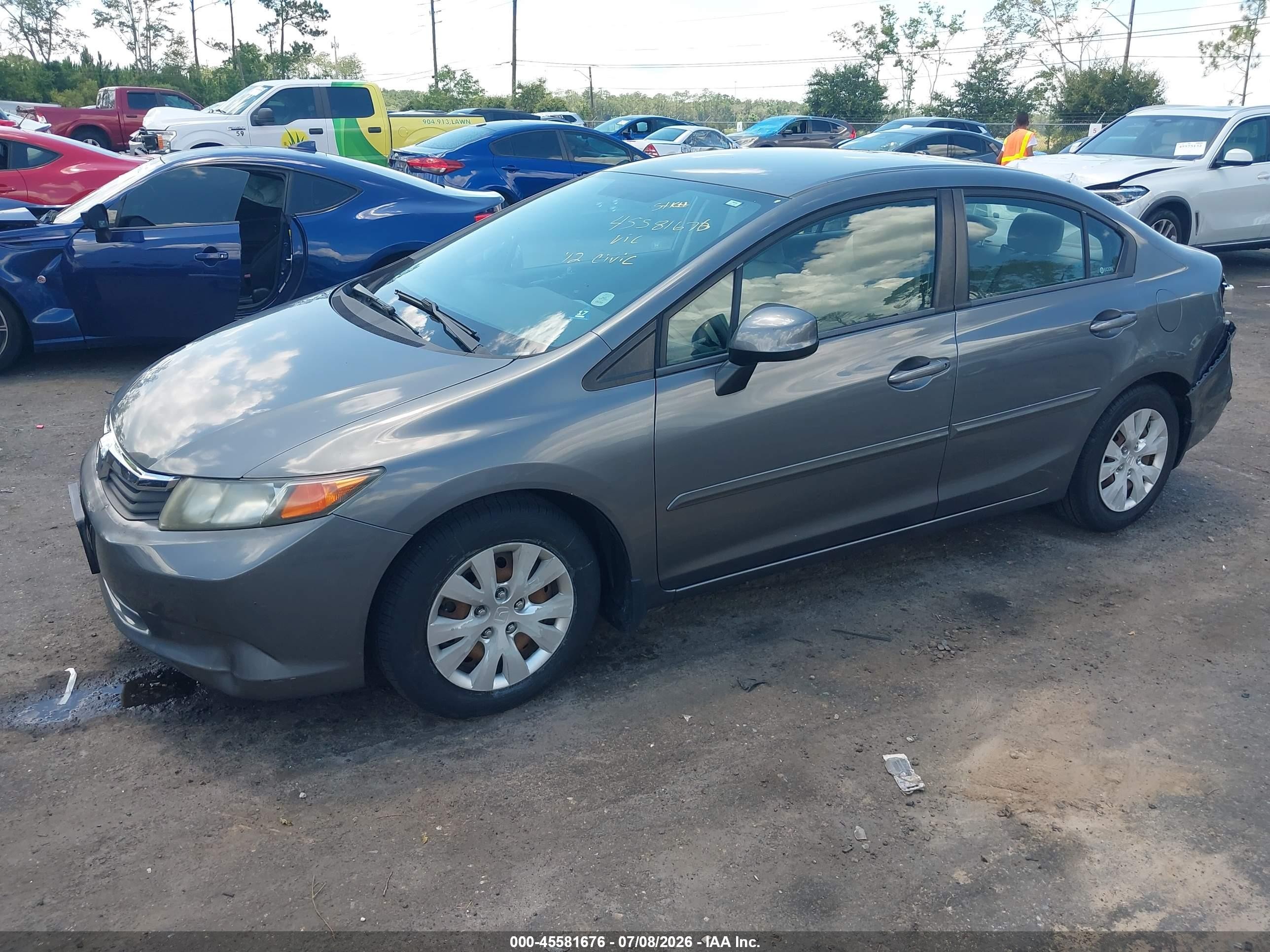 2012 Honda Civic Lx Gray vin: 19XFB2F52CE054575
